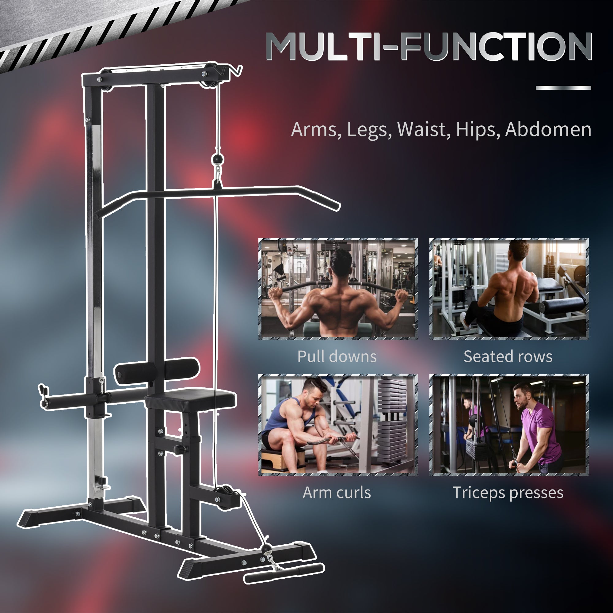 HOMCOM Exercise Pulley Machine Power Tower with Adjustable Seat Cable Positions - North Peak Garden Furniture