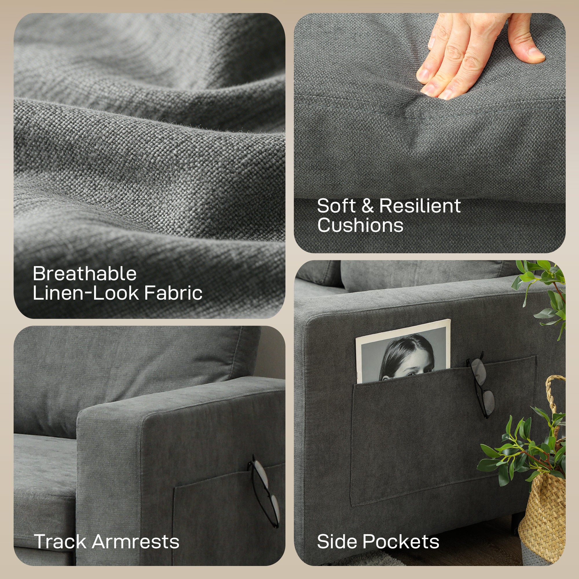 HOMCOM L Sofa Bed, with Storage - Charcoal Grey