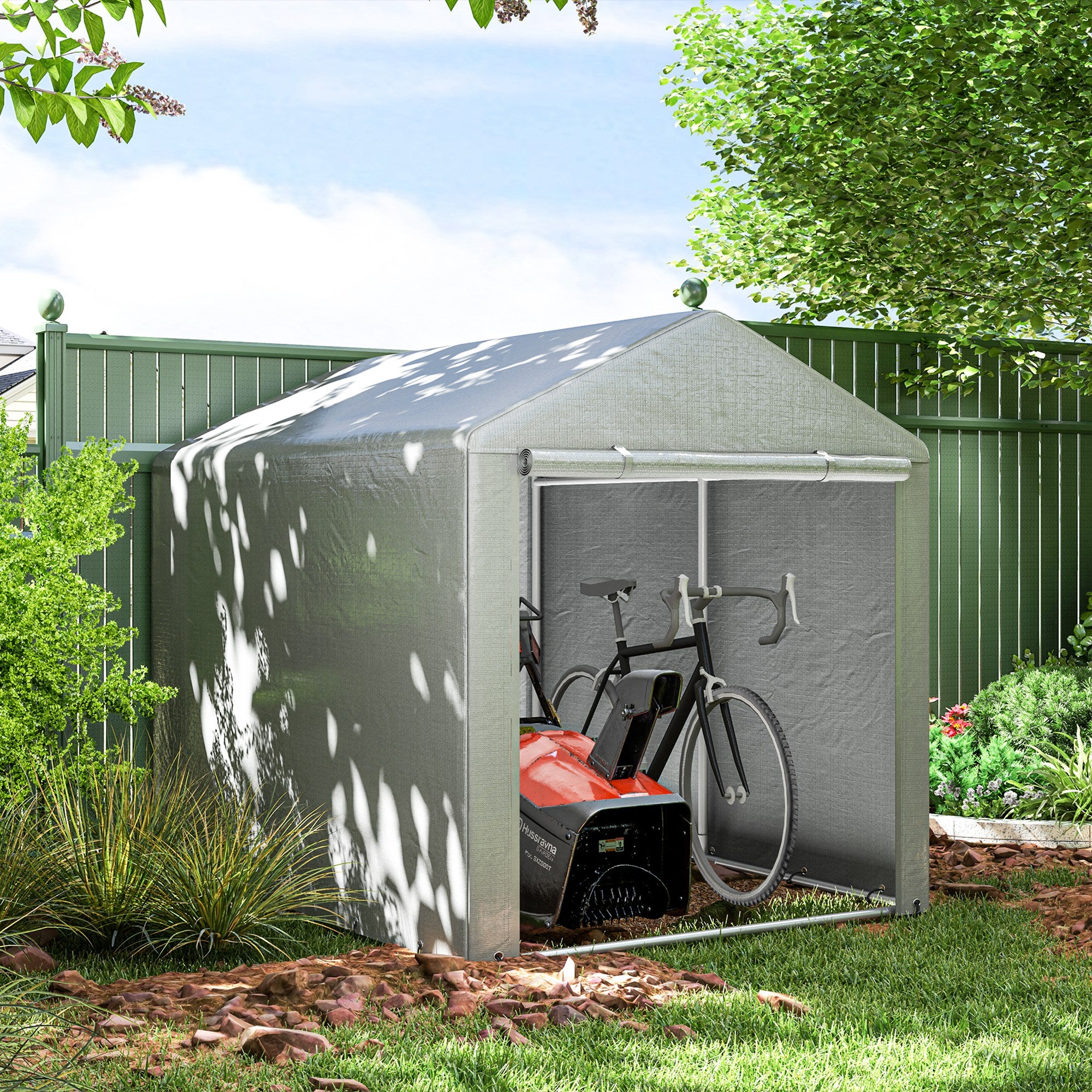 Outsunny 1.6 x 2.2m Garden Storage Shed Tent, with Accessories - Light Grey - North Peak Garden Furniture