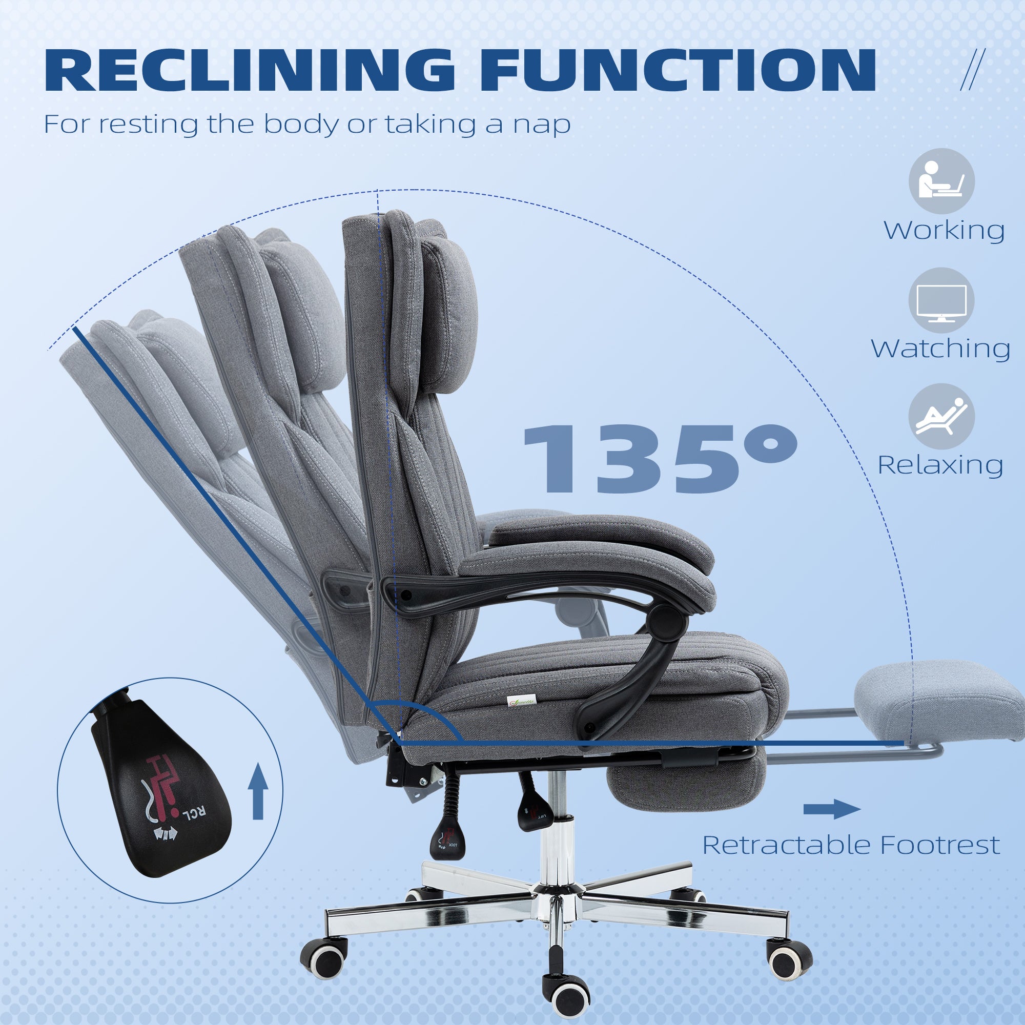 HOMCOM High Back Computer Desk Chair, Executive Office Chair with Adjustable Headrest, Footrest, Reclining Back, Dark Grey - North Peak Garden Furniture