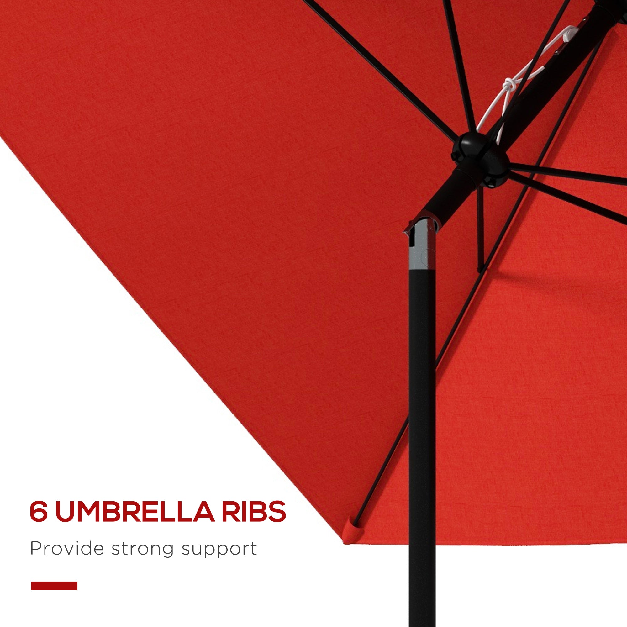 Outsunny 2 x 3(m) Garden Parasol Umbrella, Rectangular Outdoor Market Umbrella Sun Shade with Crank & Push Button Tilt, 6 Ribs, Aluminium Pole, Wine Red - North Peak Garden Furniture