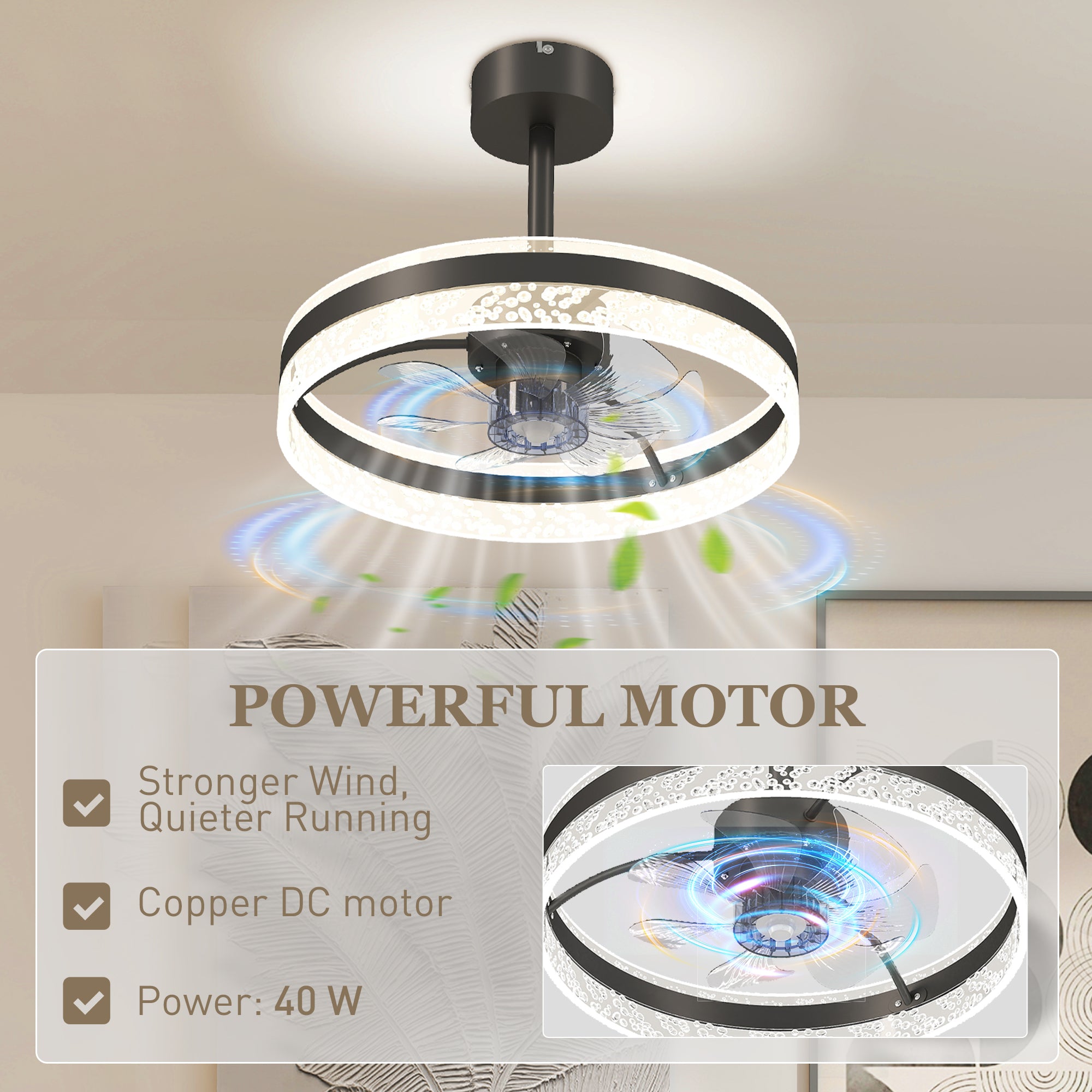 HOMCOM Ceiling Fan with LED Light and Remote - Black - North Peak Garden Furniture