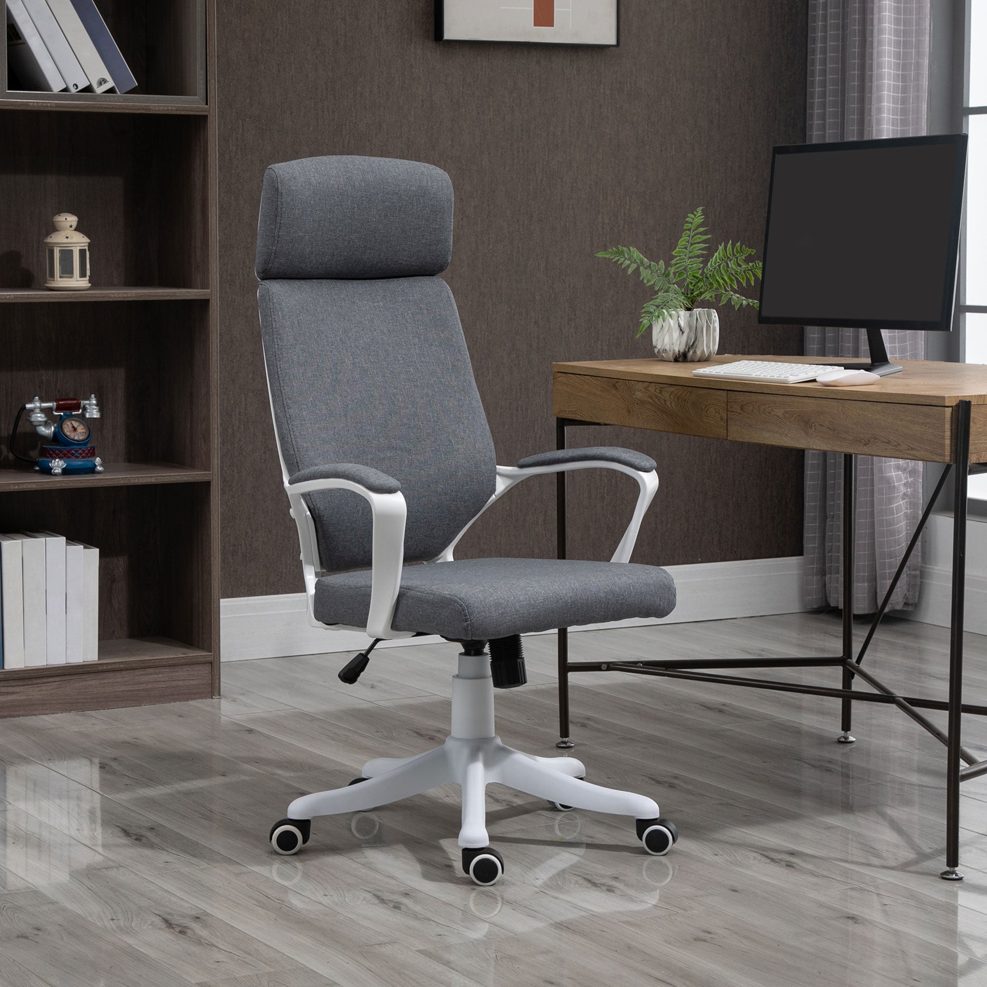 Vinsetto Office Chair, Ergonomic Desk Chair, High Back Study Chair with Headrest and Lumbar Back Support, Adjustable Height for Home and Work, Grey - North Peak Garden Furniture