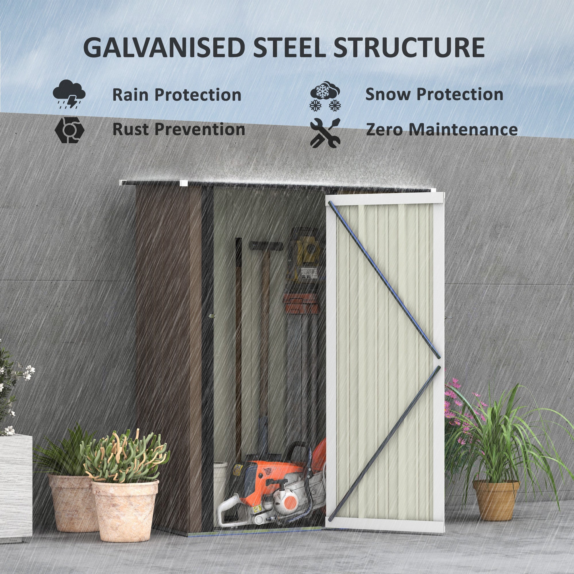 Outsunny 5ft x 3ft Garden Metal Storage Shed, Outdoor Tool Shed with Sloped Roof, Lockable Door for Tools, Equipment, Brown - North Peak Garden Furniture