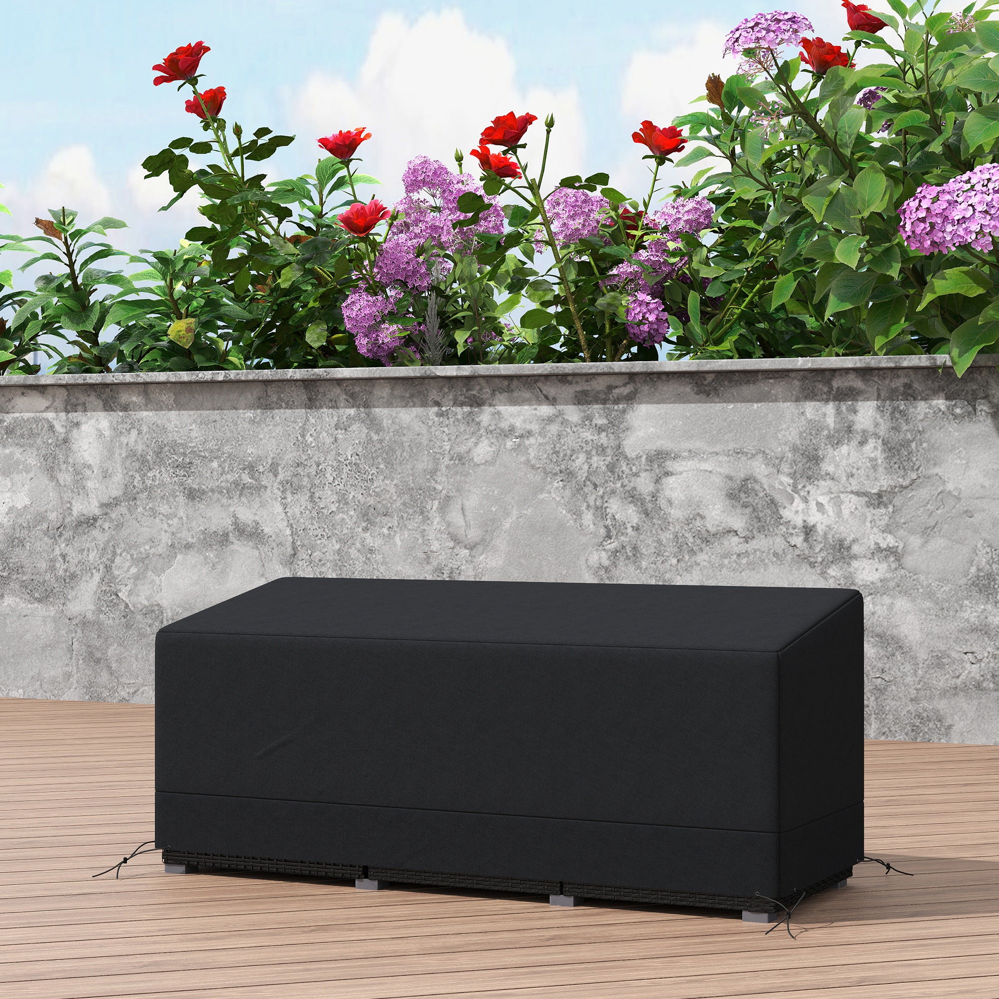 Outsunny Rectangular Patio Garden Furniture Cover Waterproof for 3 Seater Sofa Bistro Set, UV Resistant Protection 600D Oxford Fabric Rattan Lounge Clean Cover, 190 x 72 x 76cm, Black - North Peak Garden Furniture