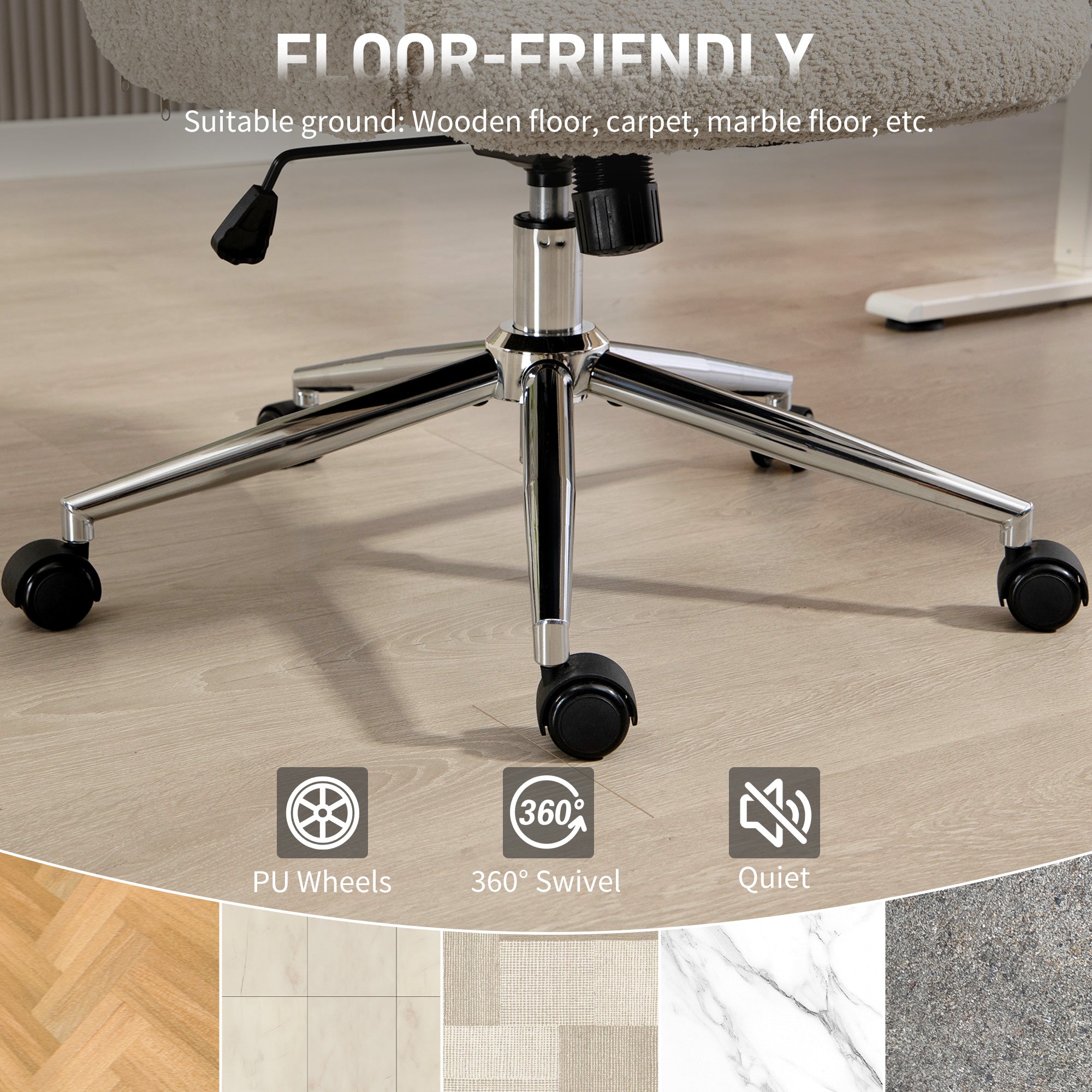 HOMCOM Office Chair with Adjustable Headrest, Spring Pack, Curved Line, Boucle Fabric - Pale Grey