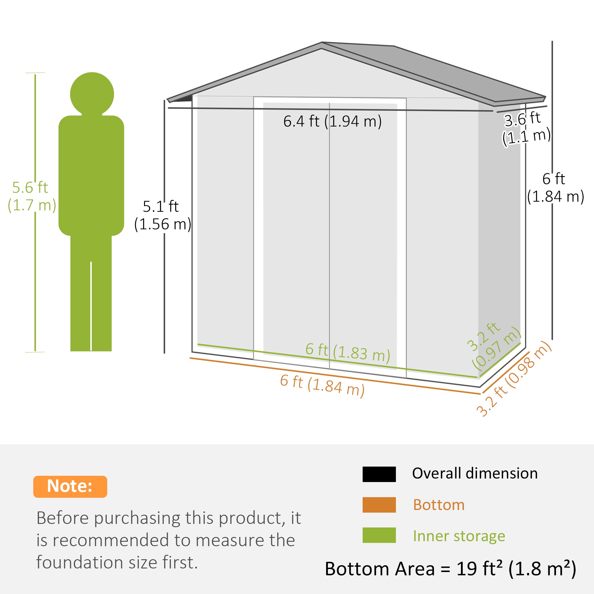 Outsunny 6.5x3.5ft Metal Garden Storage Shed for Outdoor Tool Storage with Double Sliding Doors and 4 Vents, Dark Grey