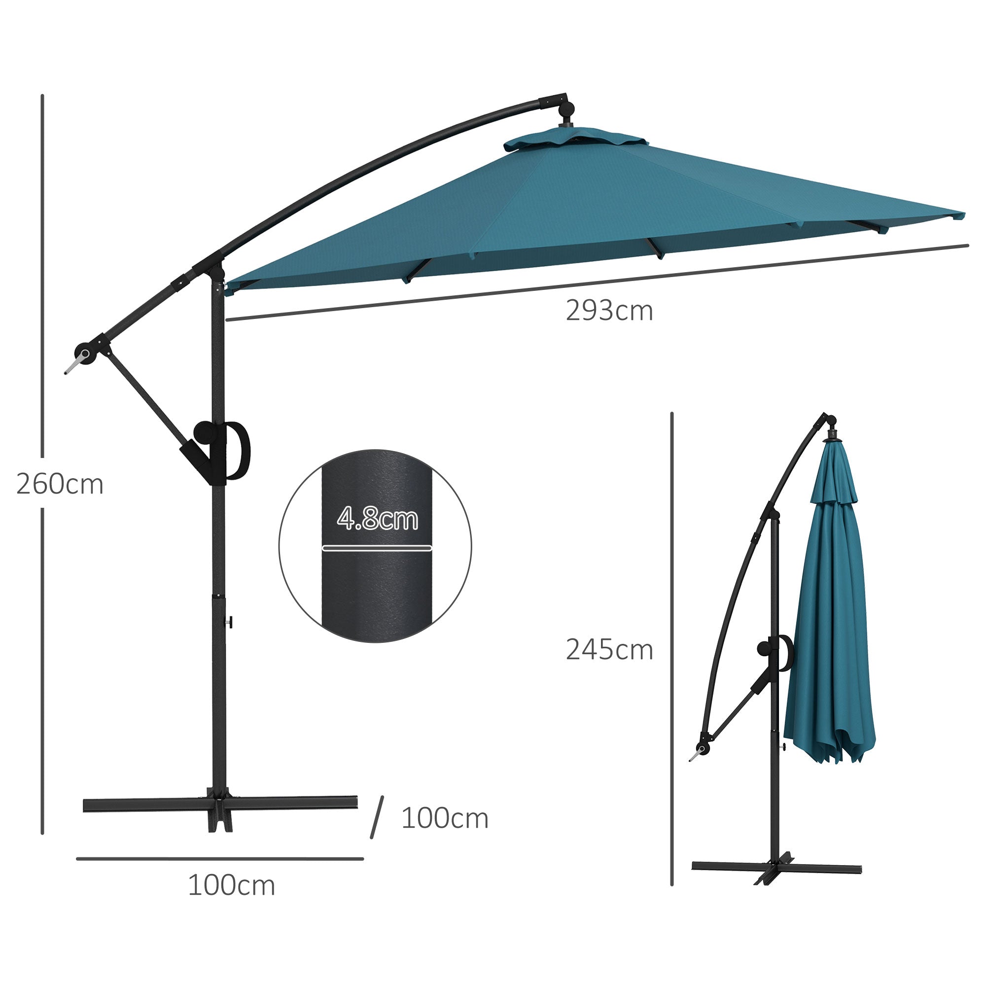 Outsunny 3m Offset Cantilever Parasol Umbrella, with Cross Base - Blue - North Peak Garden Furniture