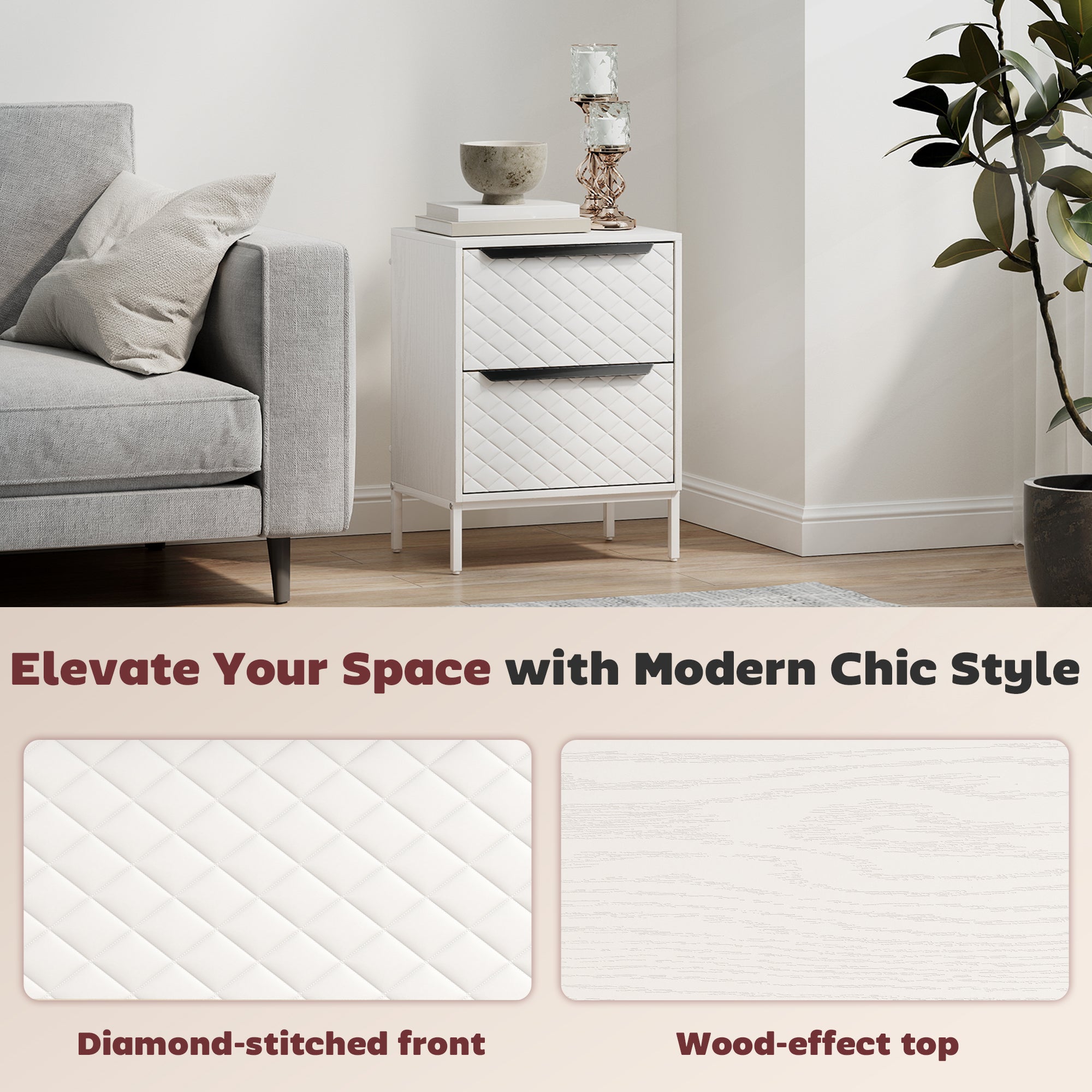 HOMCOM Chest of Drawers, Dresser with 2 Fabric Drawers and Aluminium Handles - White