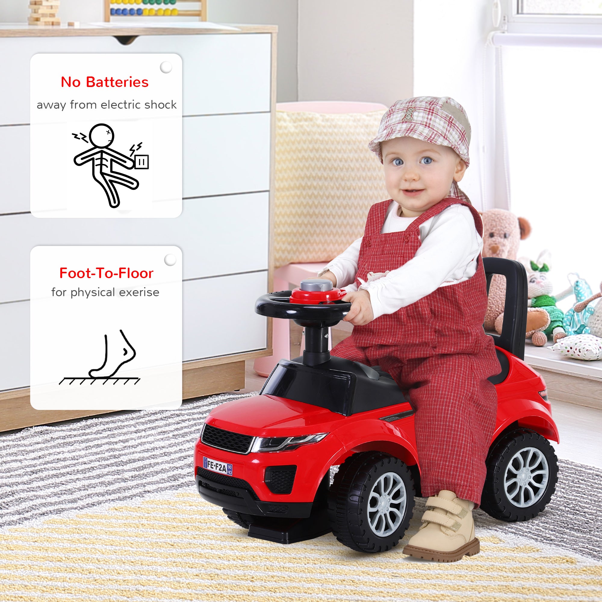 HOMCOM 3-in-1 Ride On Car Foot To Floor Slider Toddler w/ Horn Steering Wheel NO POWER Manual Under Seat Storage Safe Design for 1-3 Year Old Red - North Peak Garden Furniture