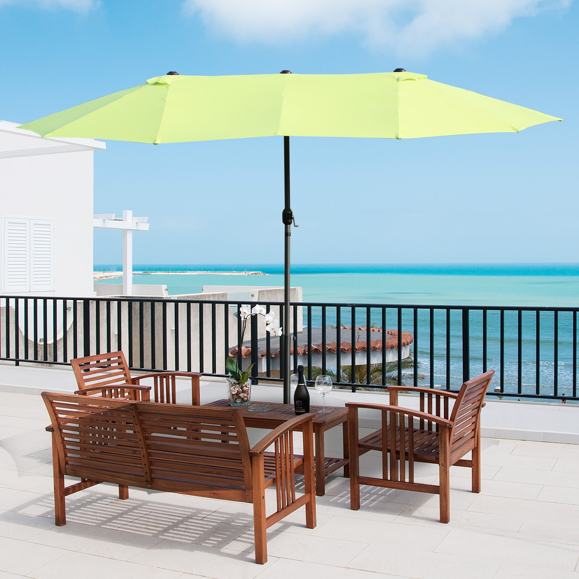 Outsunny 4.6m Garden Parasol Double-Sided Sun Umbrella Patio Market Shelter Canopy Shade Outdoor Grass Green - NO BASE