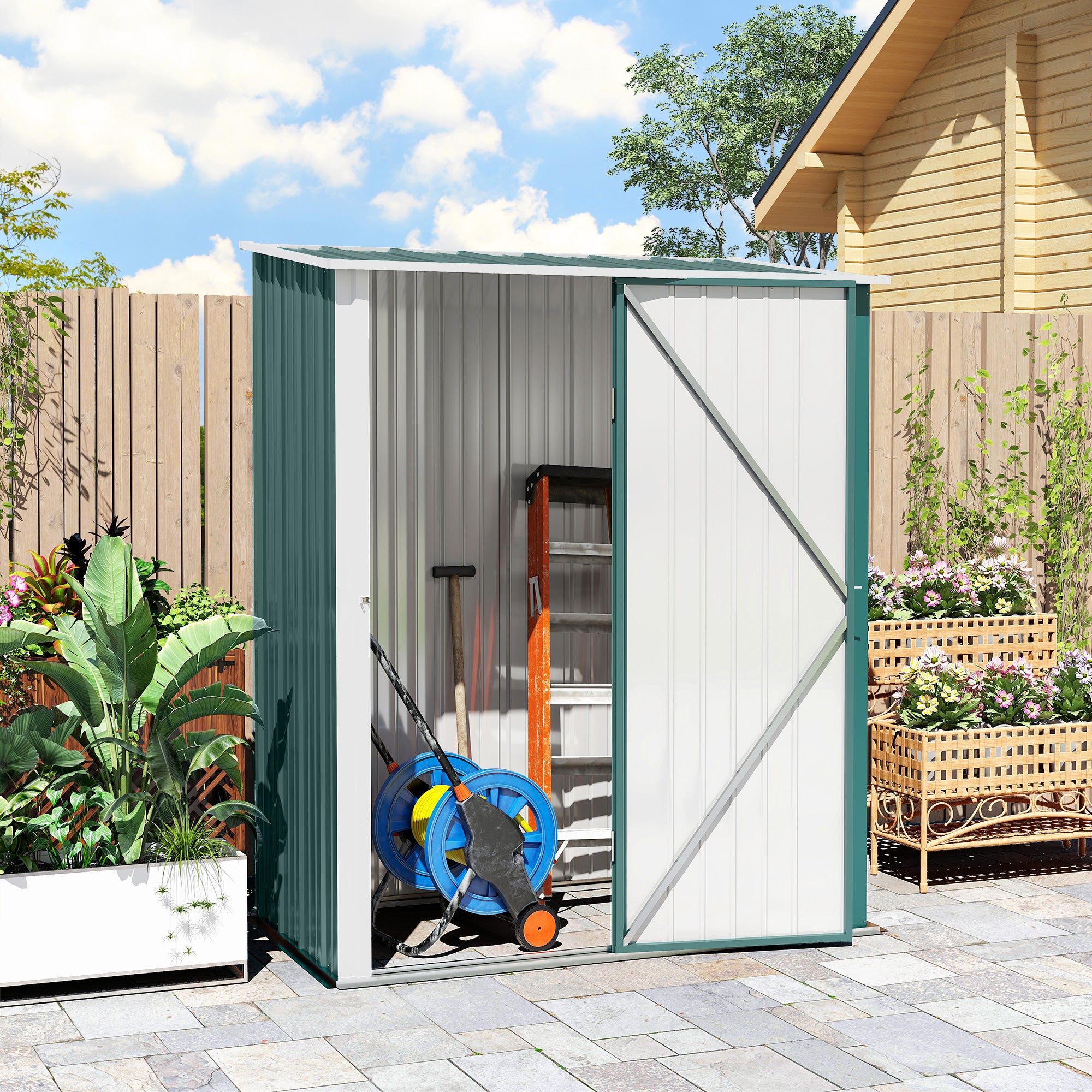 Outsunny Outdoor Storage Shed, Garden Metal Storage Shed w/ Single Door for Garden, Patio, 5.3ft x 3.1ft, Green
