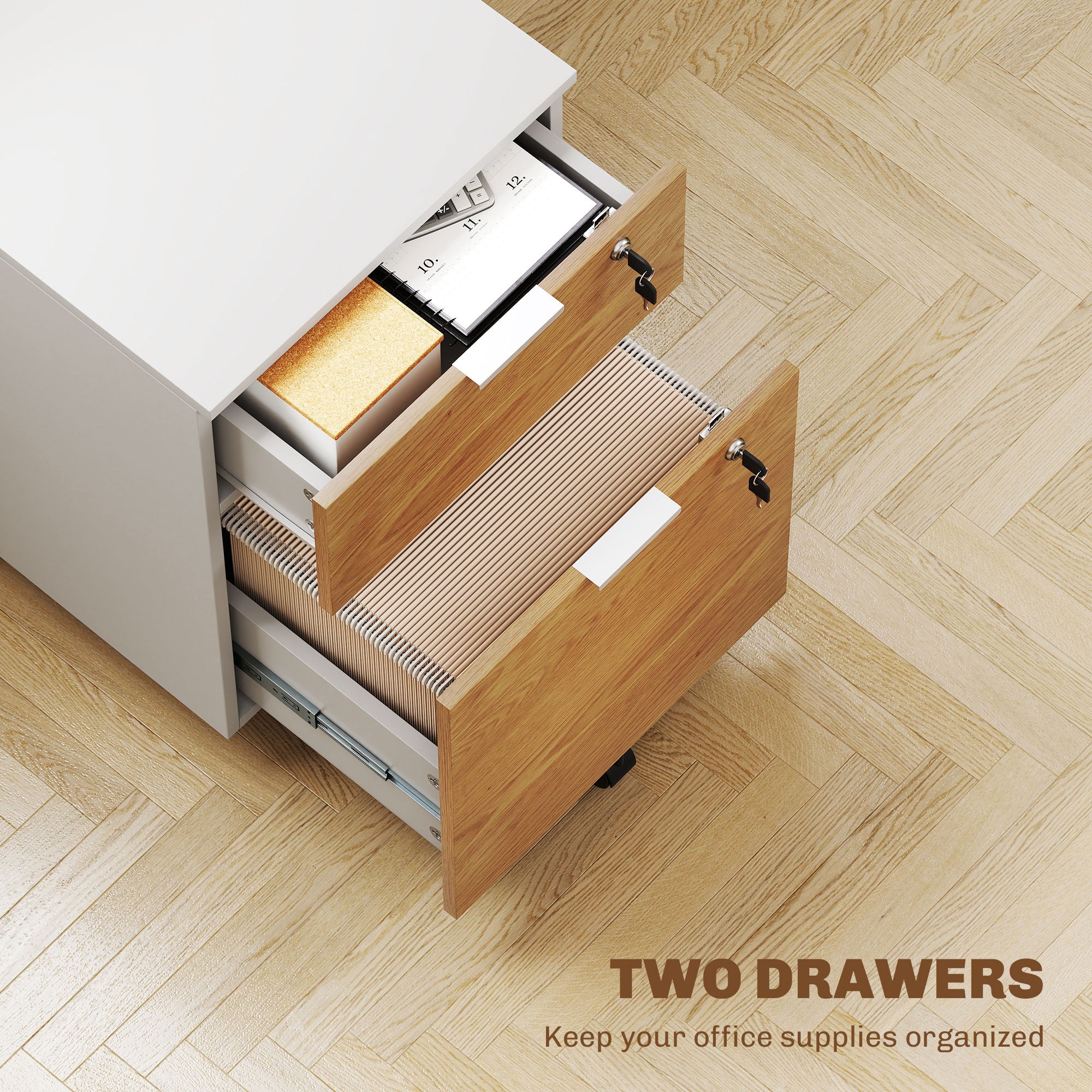 HOMCOM Two-Drawer Lockable Filing Cabinet - Wood Effect - North Peak Garden Furniture