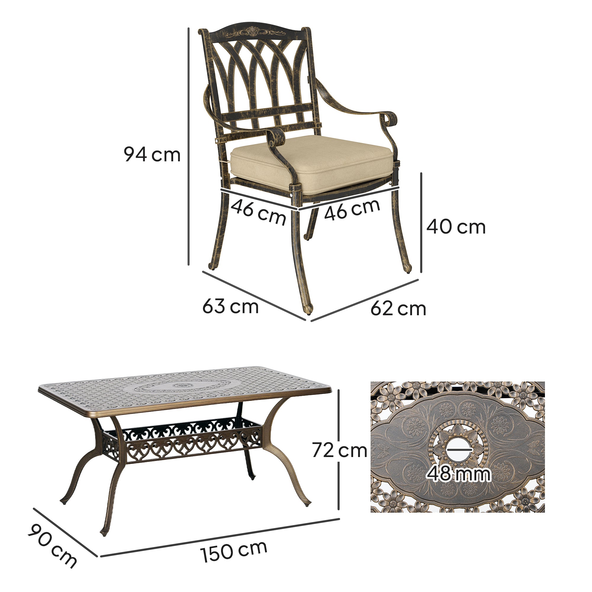 Outsunny Seven-Piece Cast Aluminium Garden Dining Set - Bronze Tone - North Peak Garden Furniture