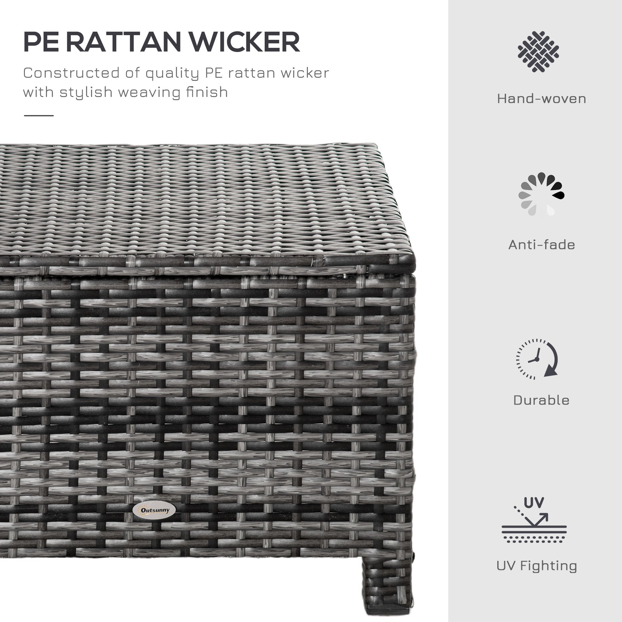 Outsunny Rattan Footstool Wicker Ottoman with Padded Seat Cushion Outdoor Patio Furniture for Garden Poolside Living Room, 50 x 50 x 35 cm, Grey - North Peak Garden Furniture