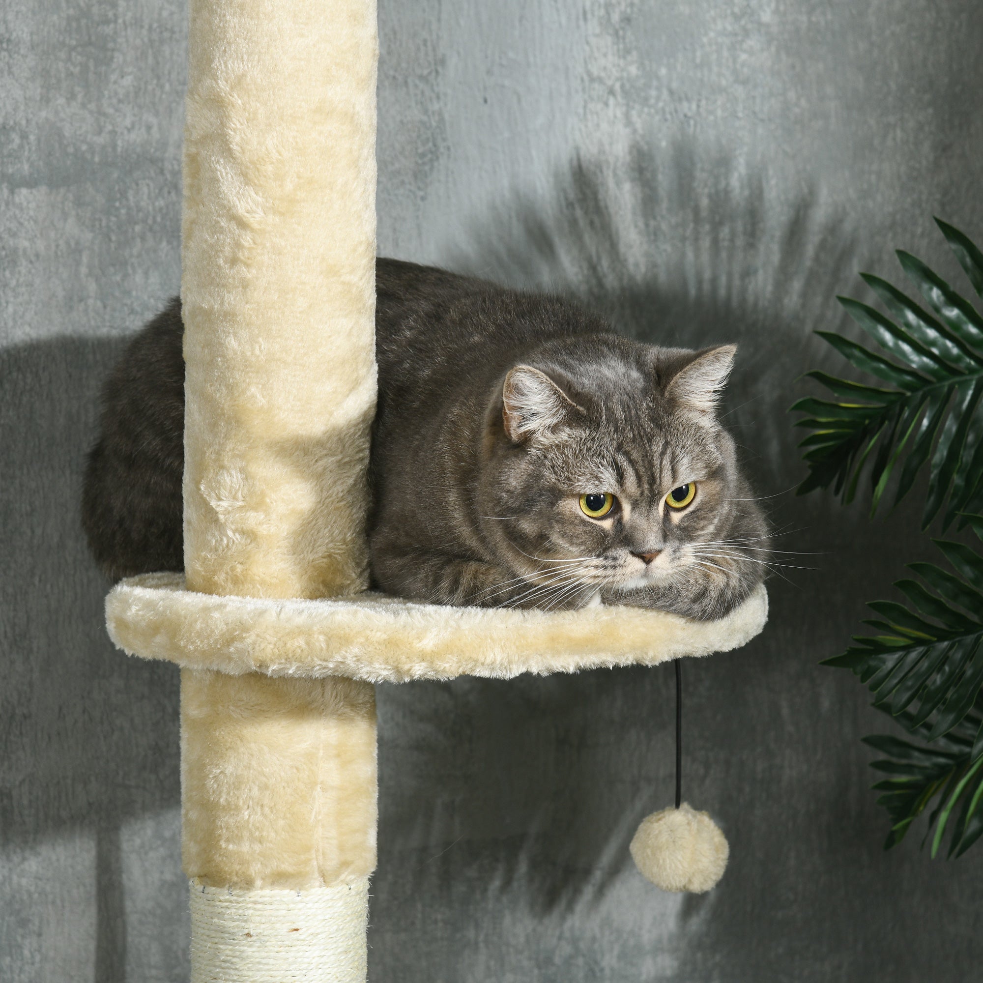 PawHut 255cm Cat Tree Tower for Indoor Cats, with Scratching Post, Cat House, Platform - Beige - North Peak Garden Furniture