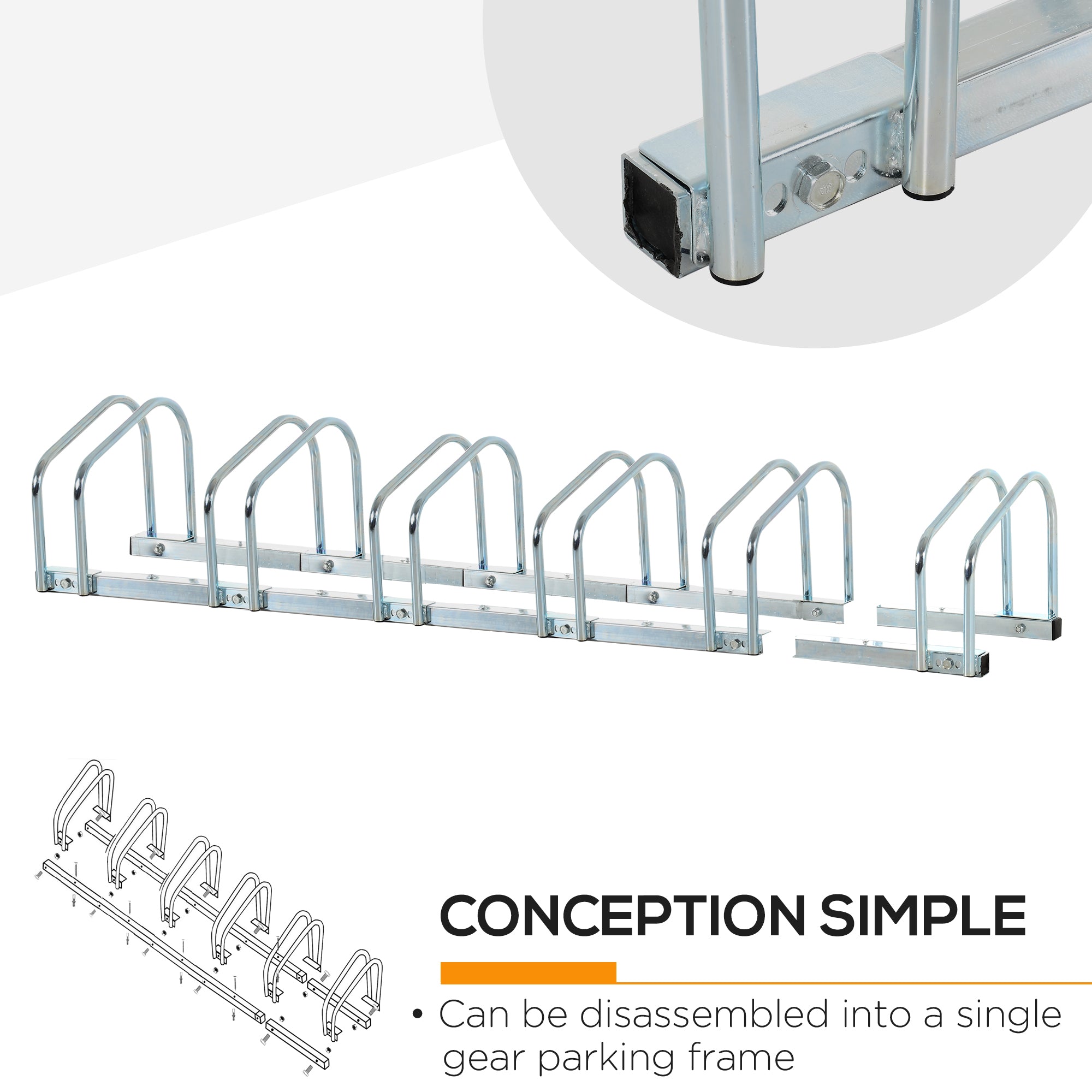 HOMCOM Bike Stand Parking Rack Floor or Wall Mount Bicycle Cycle Storage Locking Stand 179L x 33W x 27H (6 Racks, Silver) - North Peak Garden Furniture