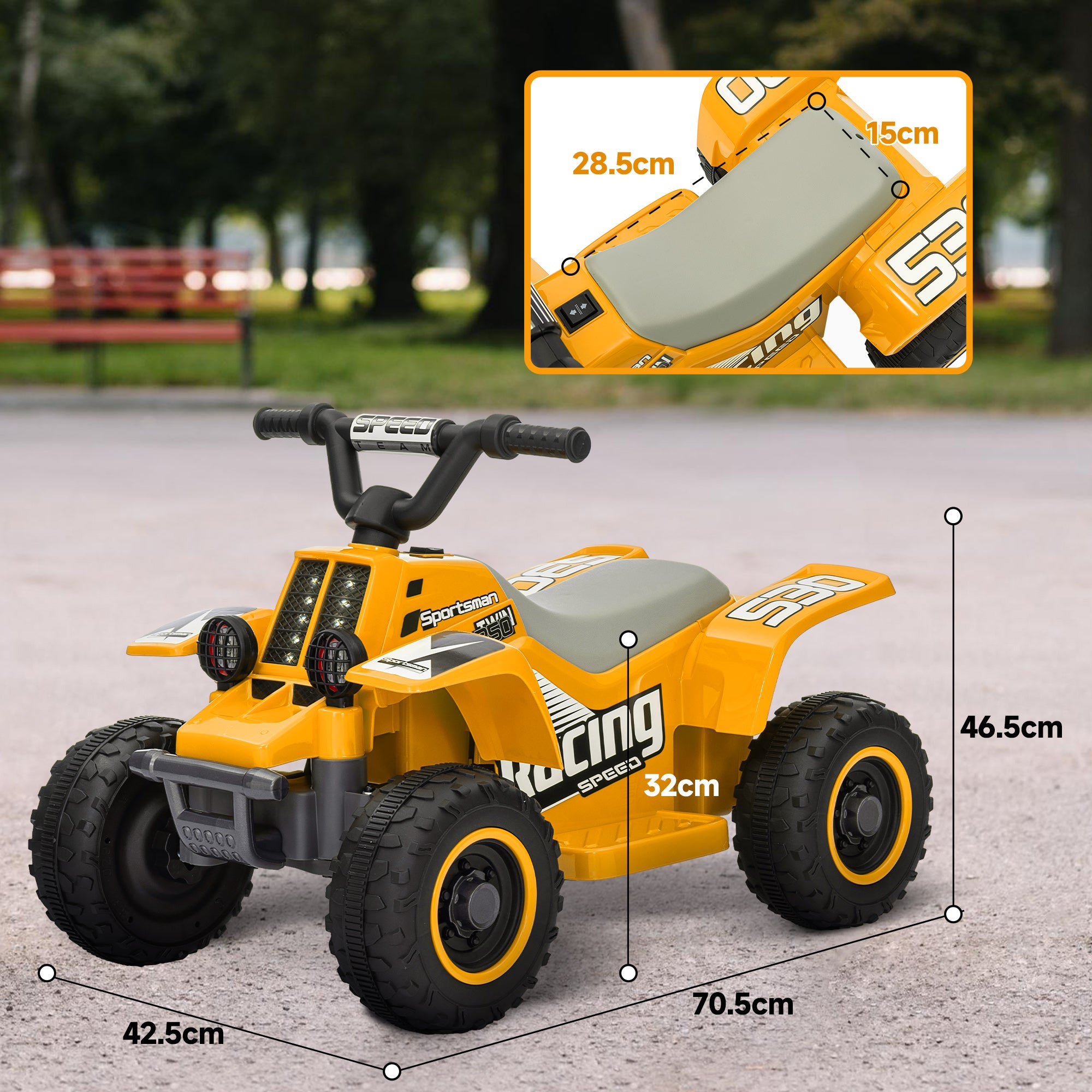 AIYAPLAY 6V Electric Quad Bike for Kids, Ride On ATV w/ Forward Backward, Headlights, for 18-36 Months - Yellow - North Peak Garden Furniture