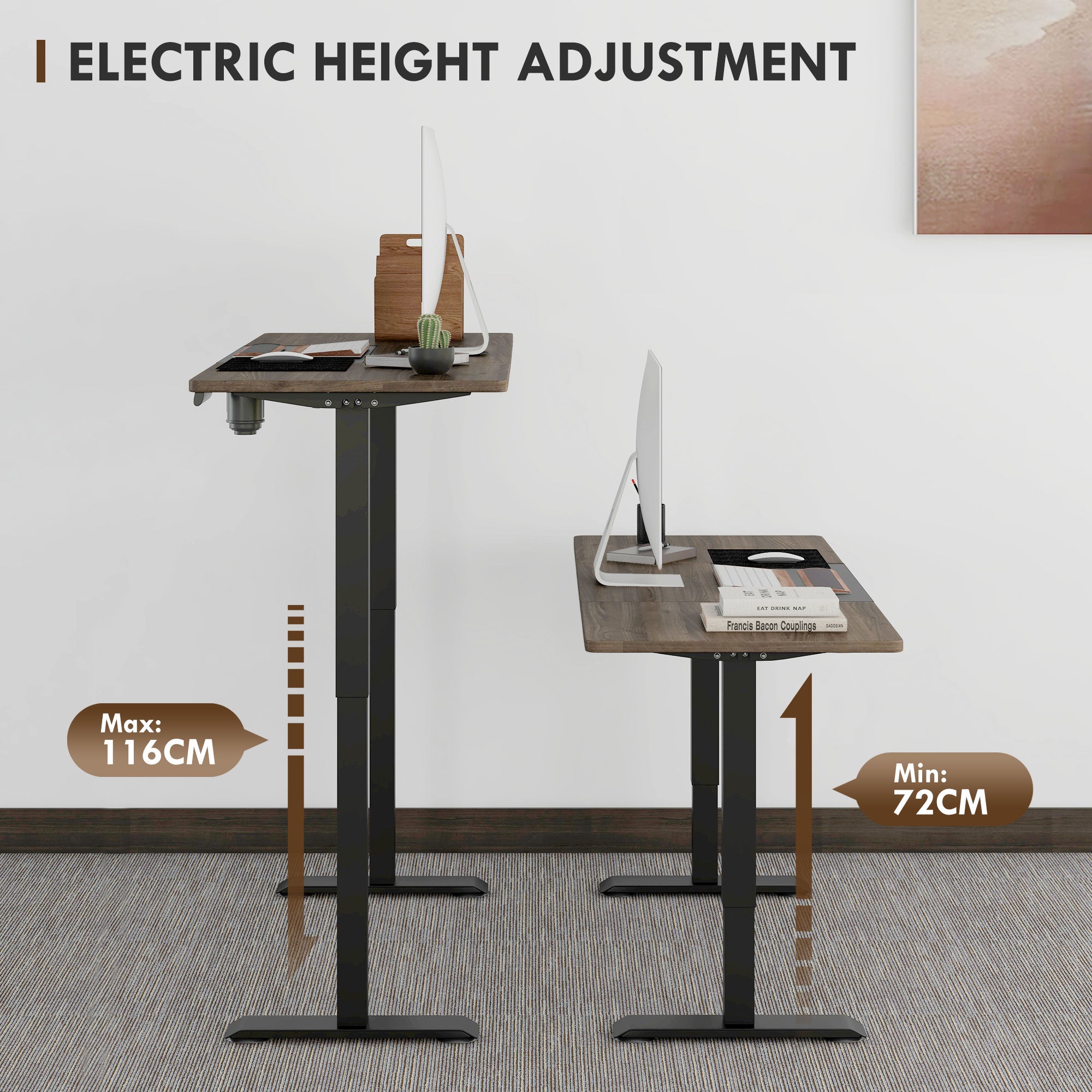 Vinsetto 72-116cm Adjustable Electric Standing Desk, with LED Display - Black - North Peak Garden Furniture