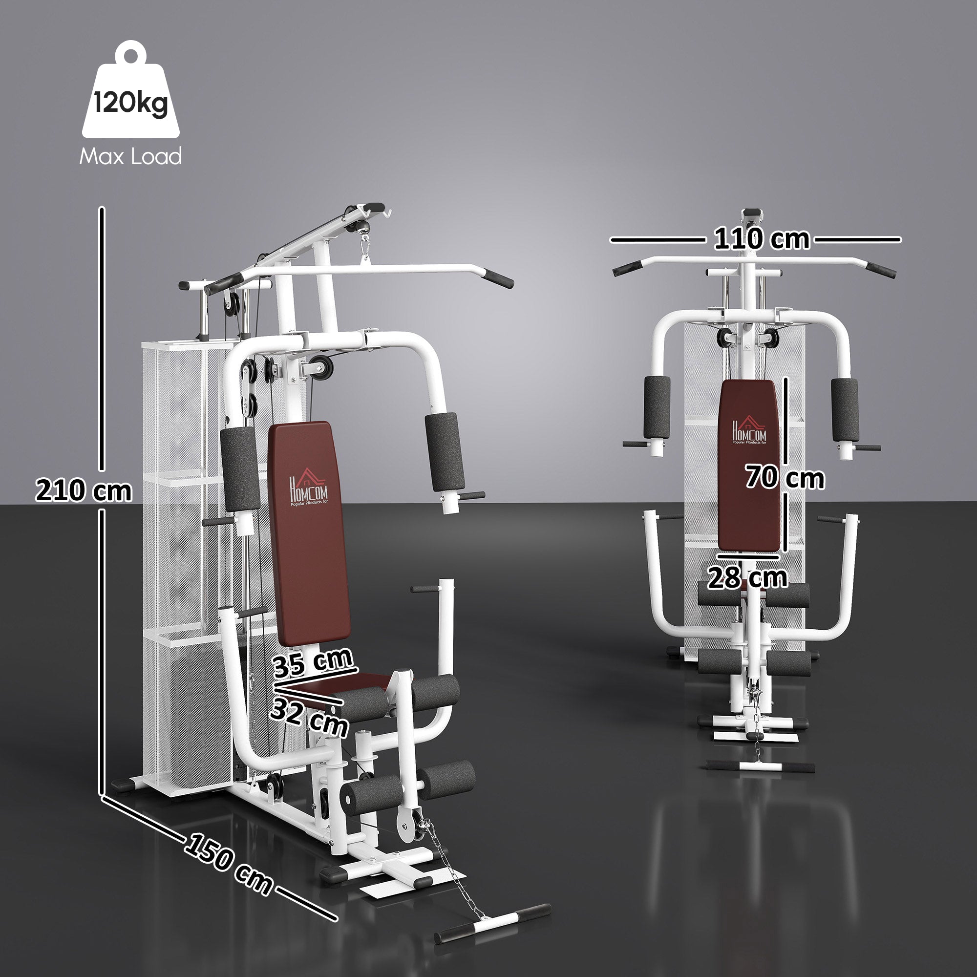 HOMCOM Multifunction Home Gym Weight Training Workout Station Fitness Strength Machine, White