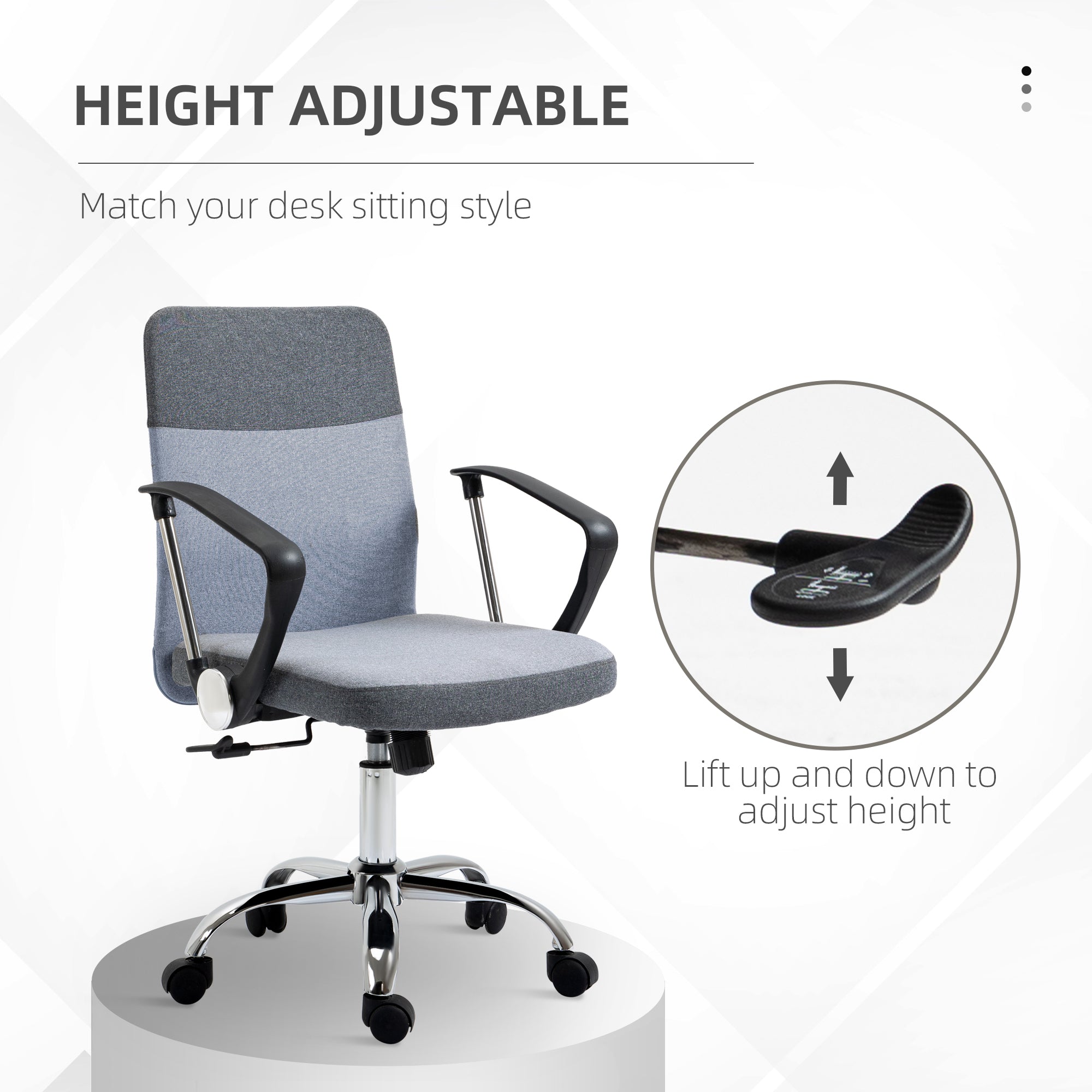 Vinsetto Office Chair Linen Fabric Swivel Computer Desk Chair Home Study Adjustable Chair with Wheels, Grey - North Peak Garden Furniture
