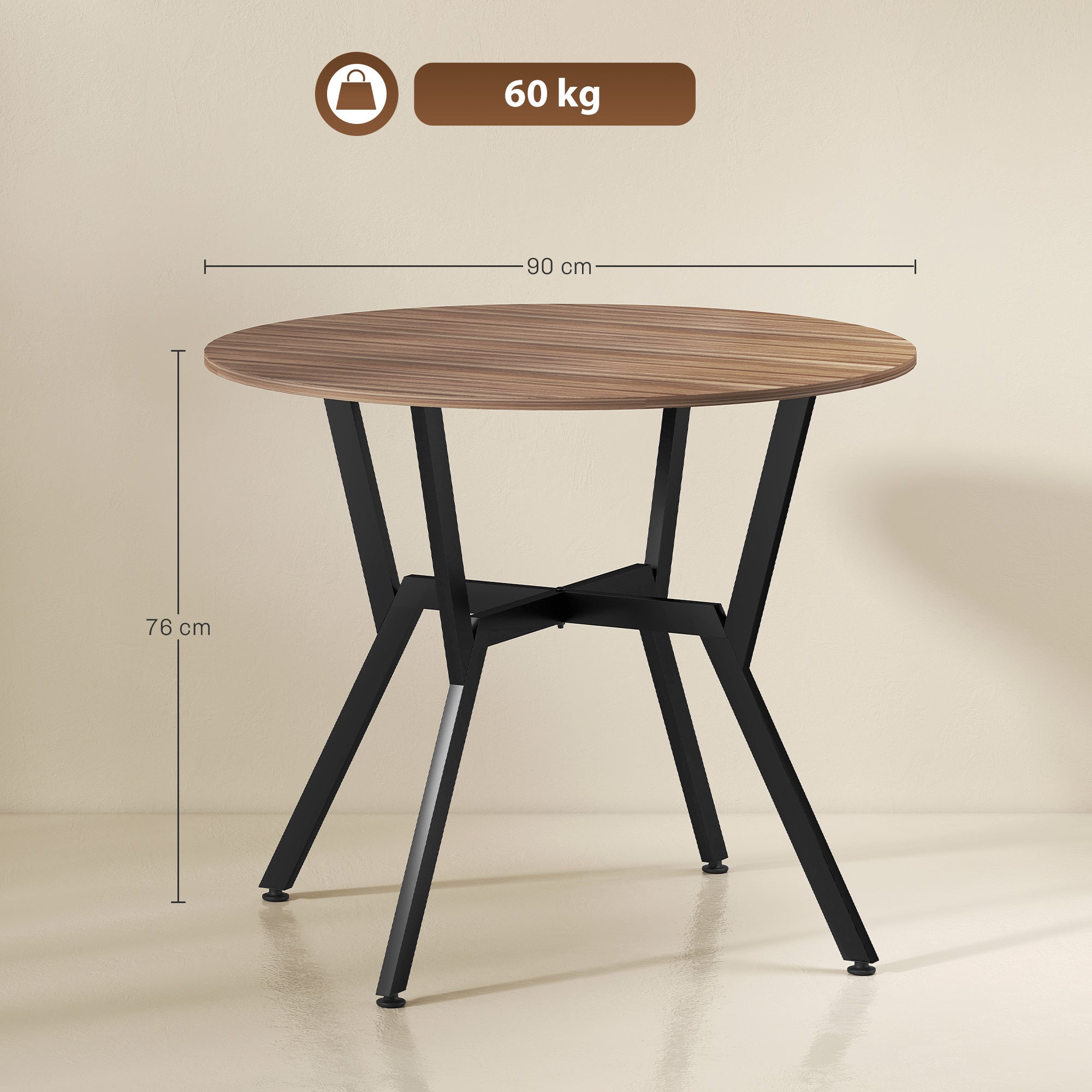 HOMCOM Dining Room Table with Black Legs Anti-slip Foot Pads for Living Room Dining Room 90 x 76 cm Brown