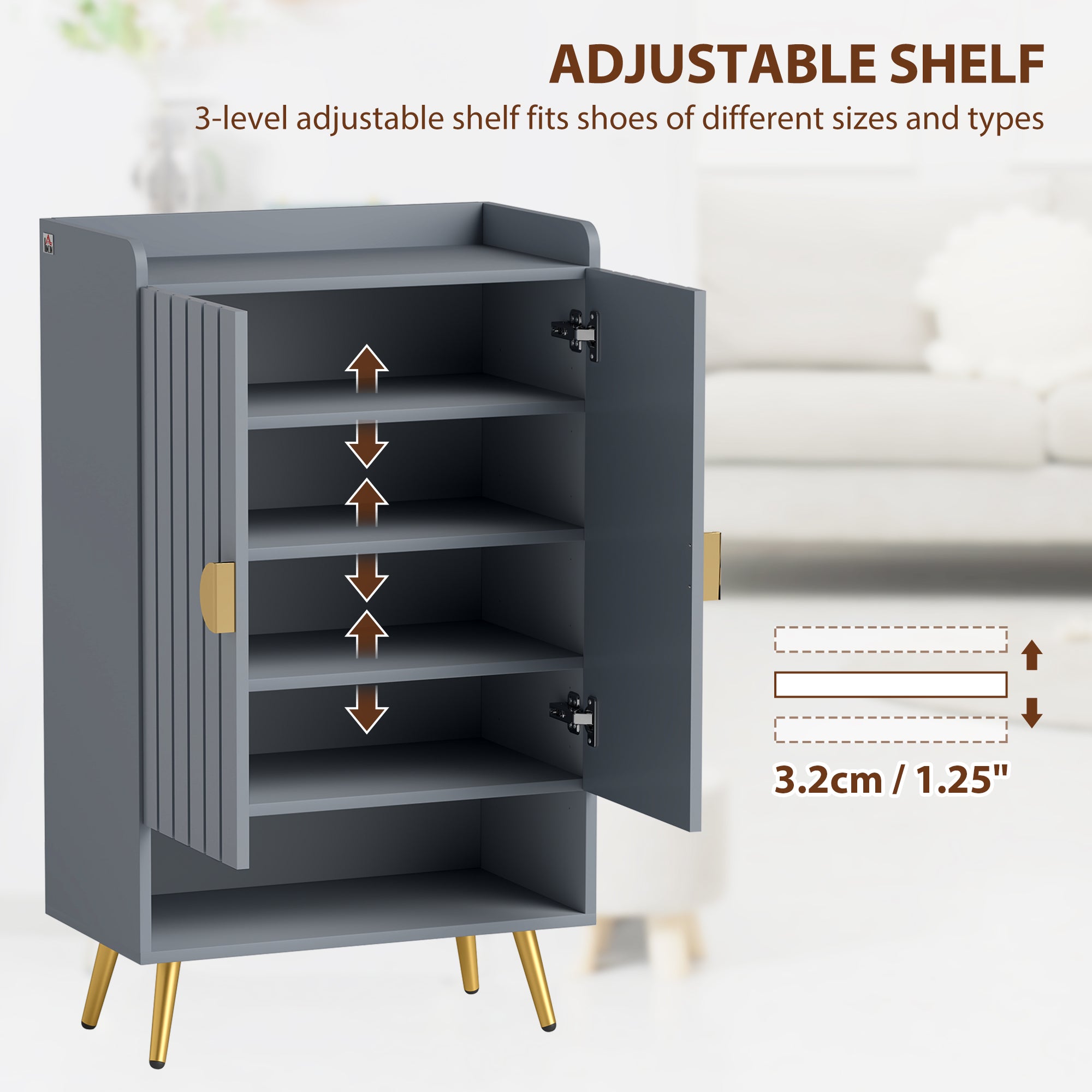 HOMCOM Modern Shoe Cabinet with 2 Doors, Open Shelf and Adjustable Shelves, 15 Pair Hallway Shoe Cupboard, Entryway Storage Unit, Light Grey - North Peak Garden Furniture