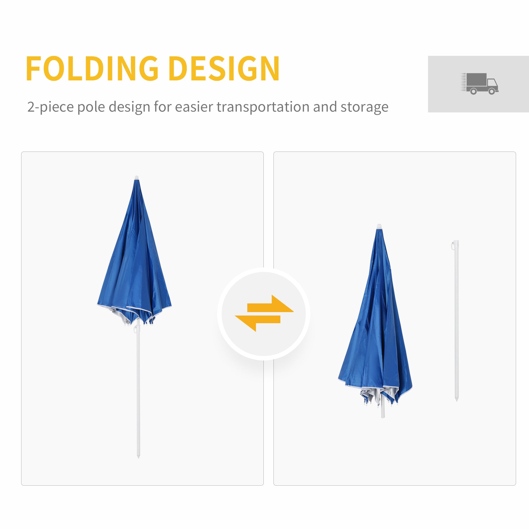 Outsunny 88" Arc 2.2M Fishing Umbrella Beach Parasol with Sides Brolly Shelter Canopy Shade with FREE Carry Bag Blue