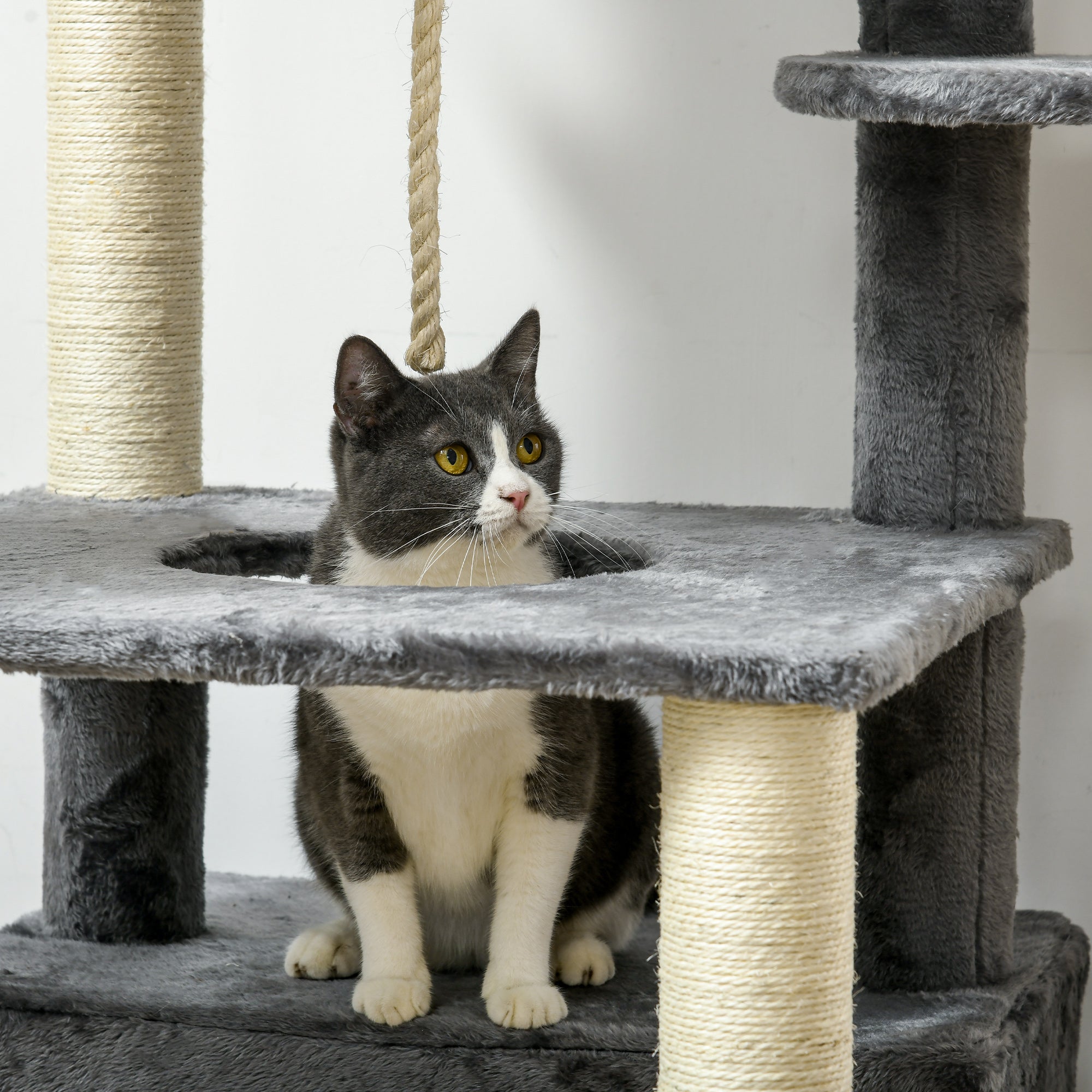 PawHut 184cm Cat Tree for Indoor Cats, Modern Cat Tower with Cat Bed, Perches, Scratching Posts, Cat House - Grey