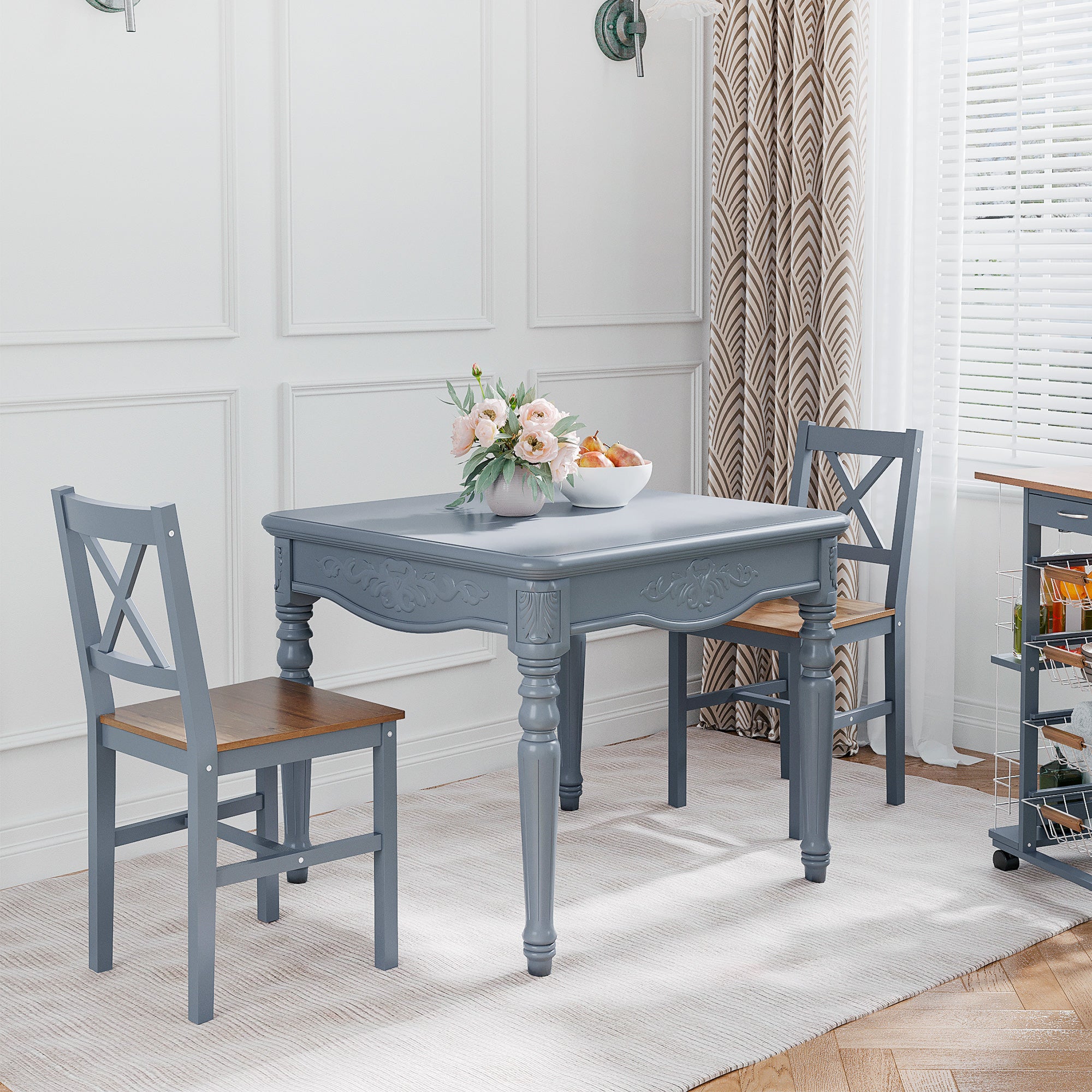 HOMCOM Dining Chairs Set of 2, Pine Wood Kitchen Chairs with Cross Back, Solid Structure for Living Room and Dining Room, Grey - North Peak Garden Furniture