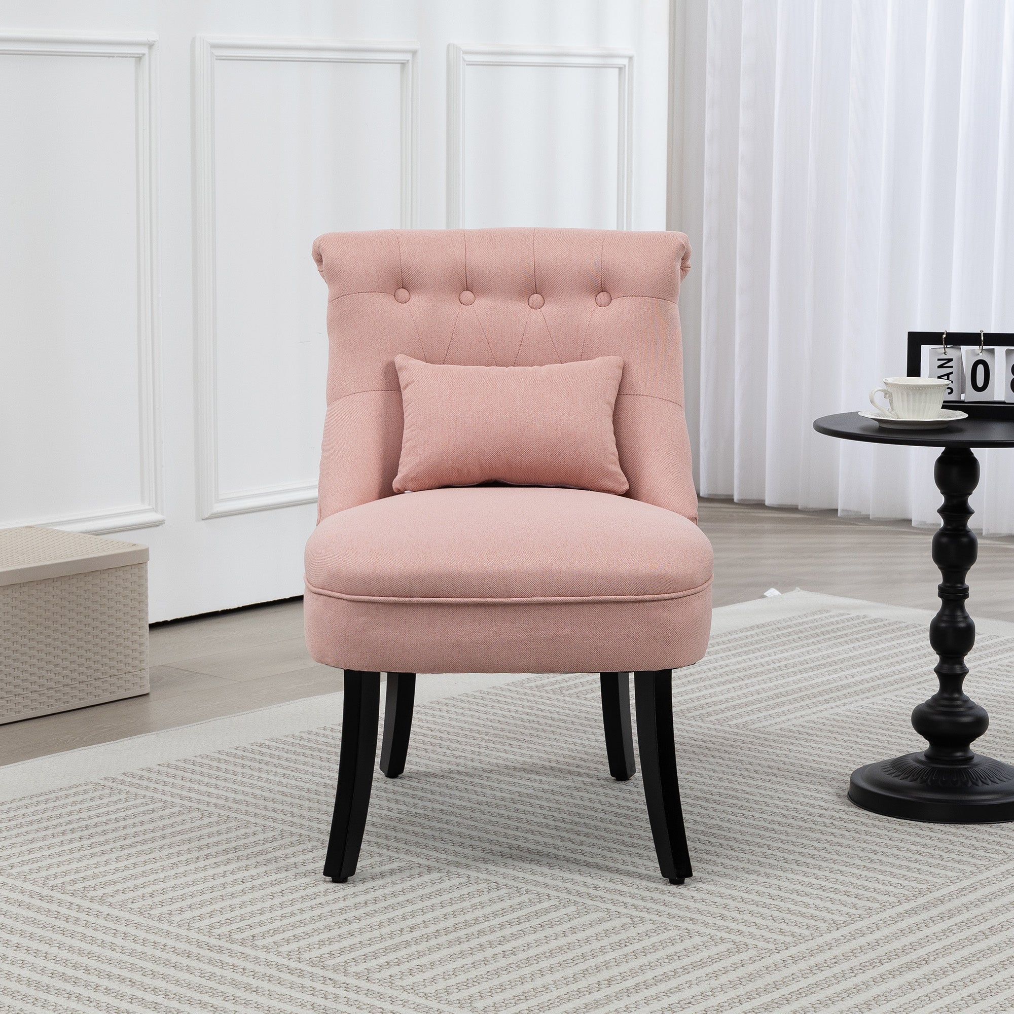 HOMCOM Fabric Single Sofa Dining Chair Tub Chair Upholstered W/ Pillow Solid Wood Leg Home Living Room Furniture Pink - North Peak Garden Furniture