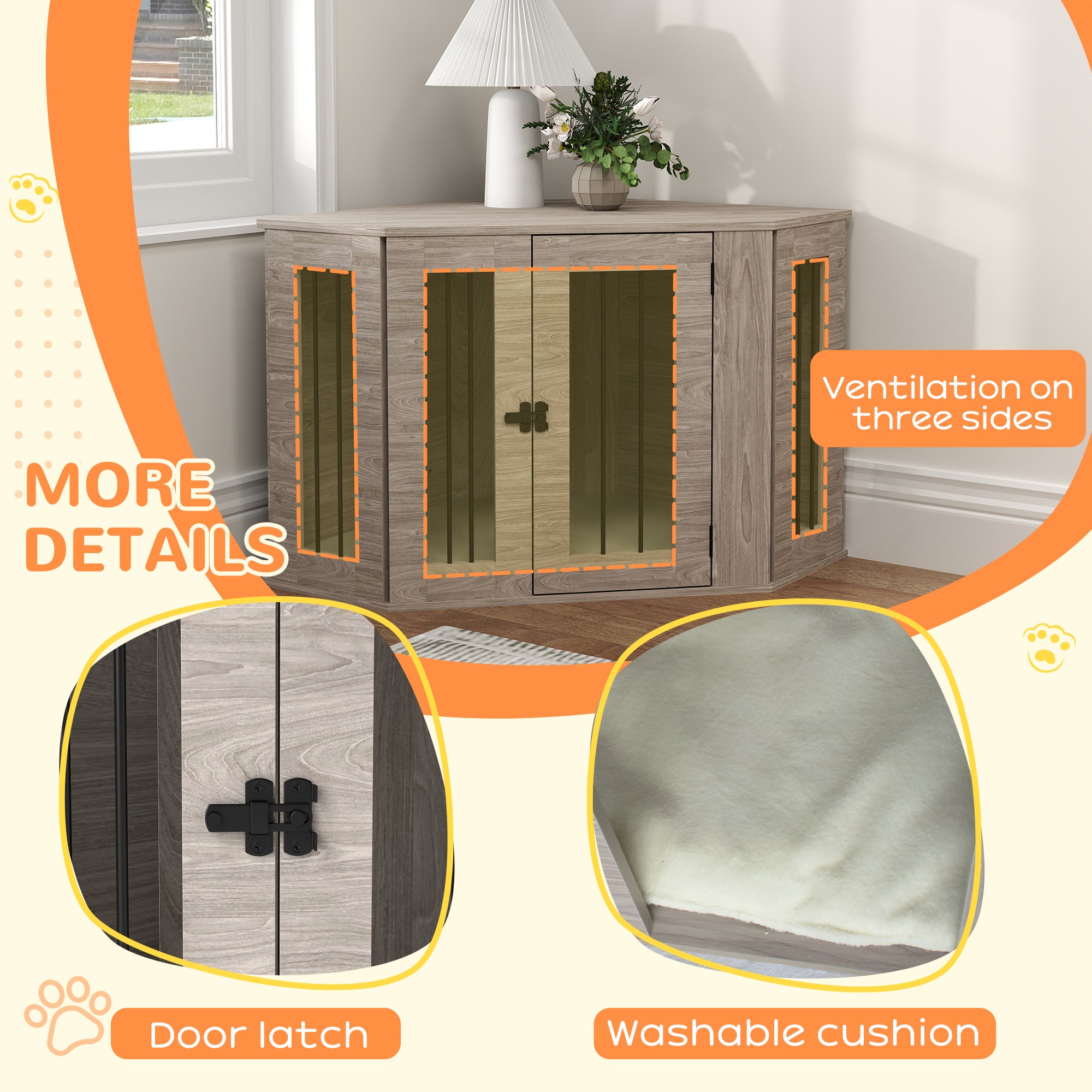 PawHut 2 in 1 Dog Crate Furniture Side Table, with Cushion, 104 x 55 x 63cm - Walnut Brown - North Peak Garden Furniture
