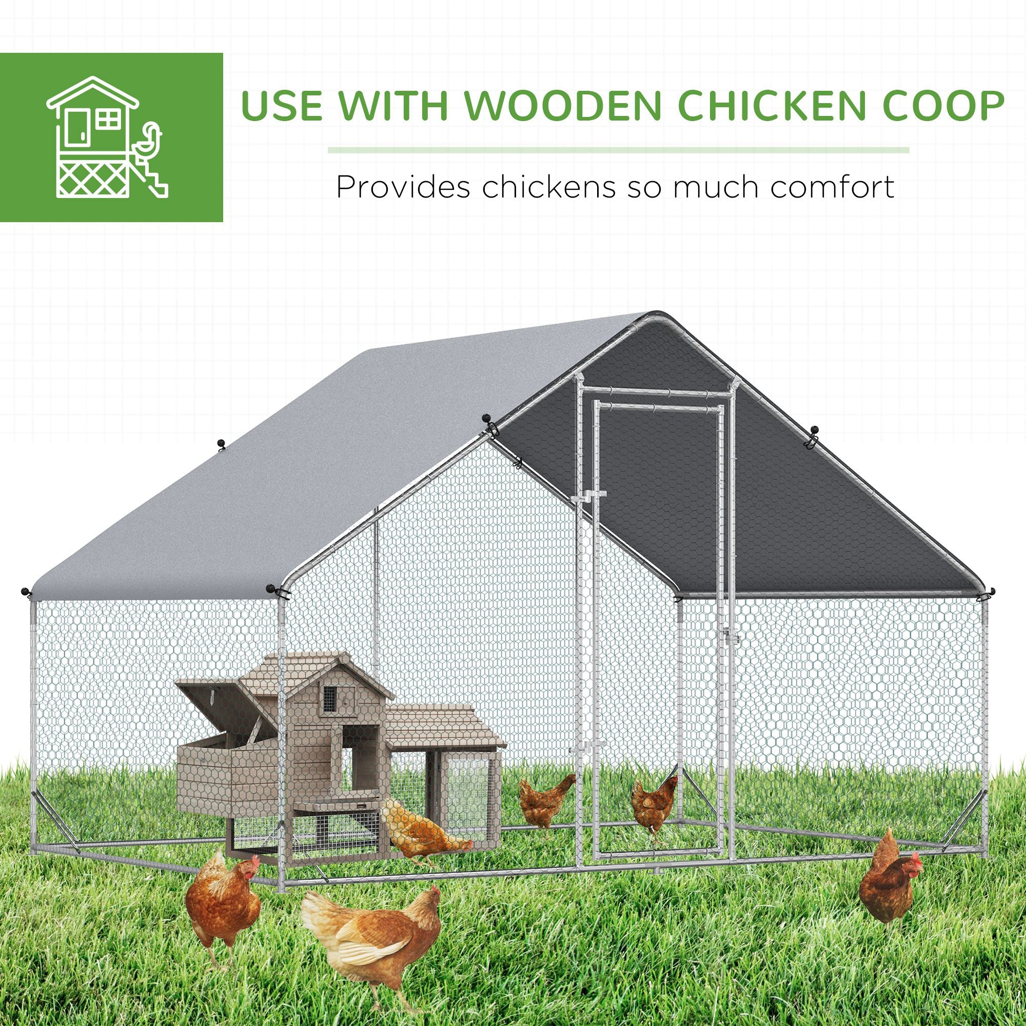 PawHut Chicken Run Galvanised Walk-in Chicken Coop Hen Poultry House Cage Rabbit Hutch Pet Playpen Garden w/ Water-Resist Cover, 3 x 2 x 2m - North Peak Garden Furniture