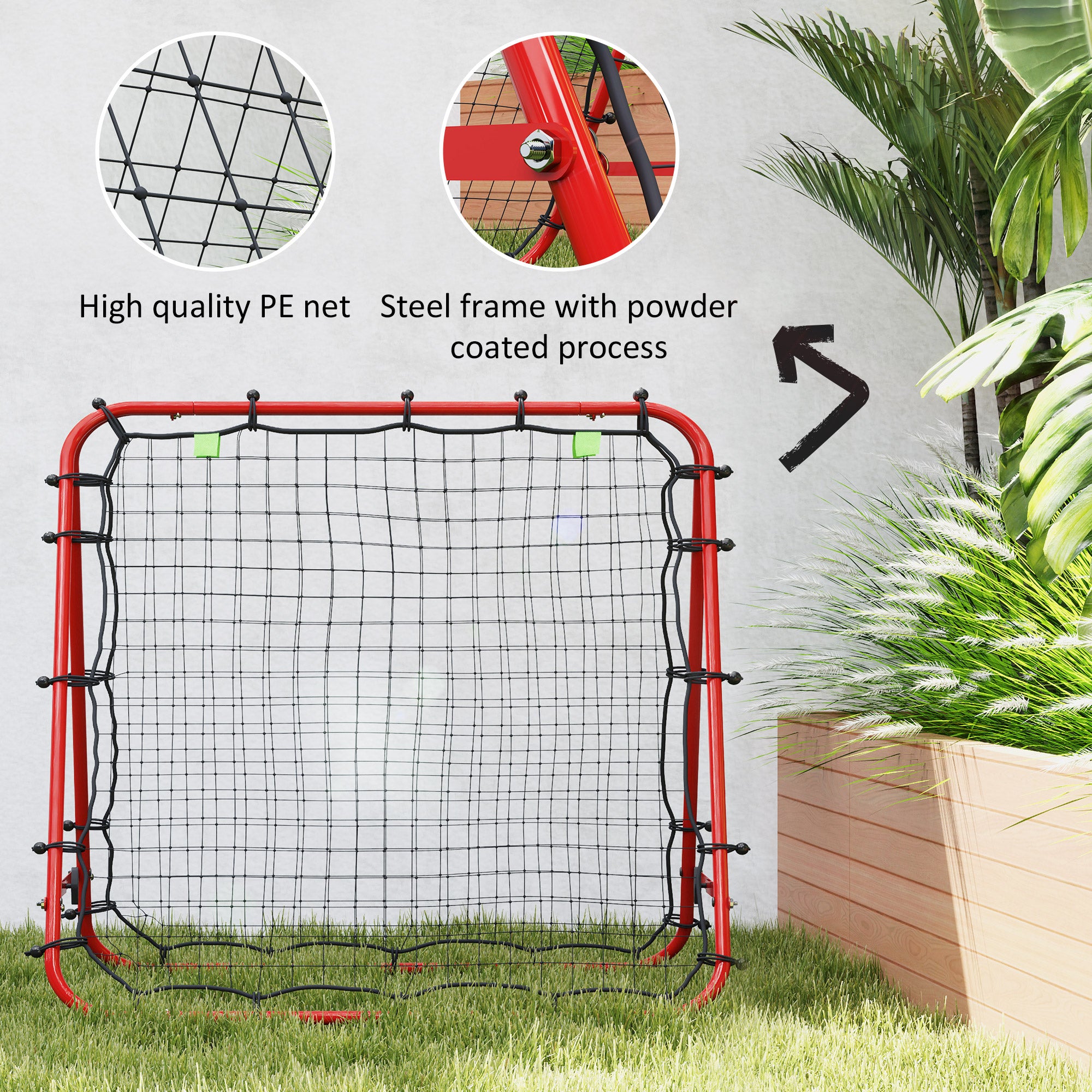 HOMCOM Double Sided Football Rebounder Net, Football Rebound Goal with 5 Adjustable Angles, Red - North Peak Garden Furniture