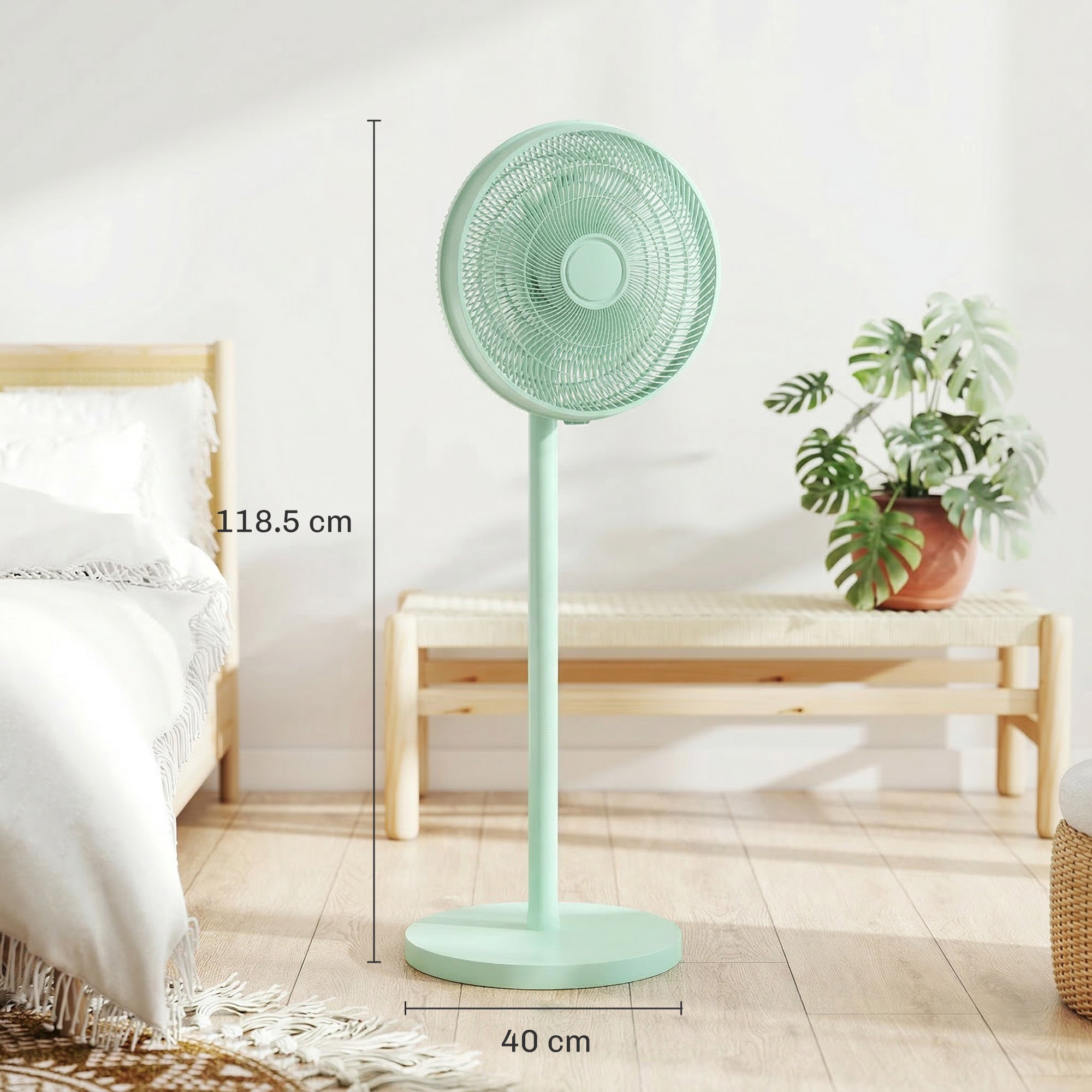 HOMCOM 40 cm Standing Fan, Cooling Floor Fan with 80° Oscillating, Adjustable Tilt and Height, 4 Speed, Remote Control, Green