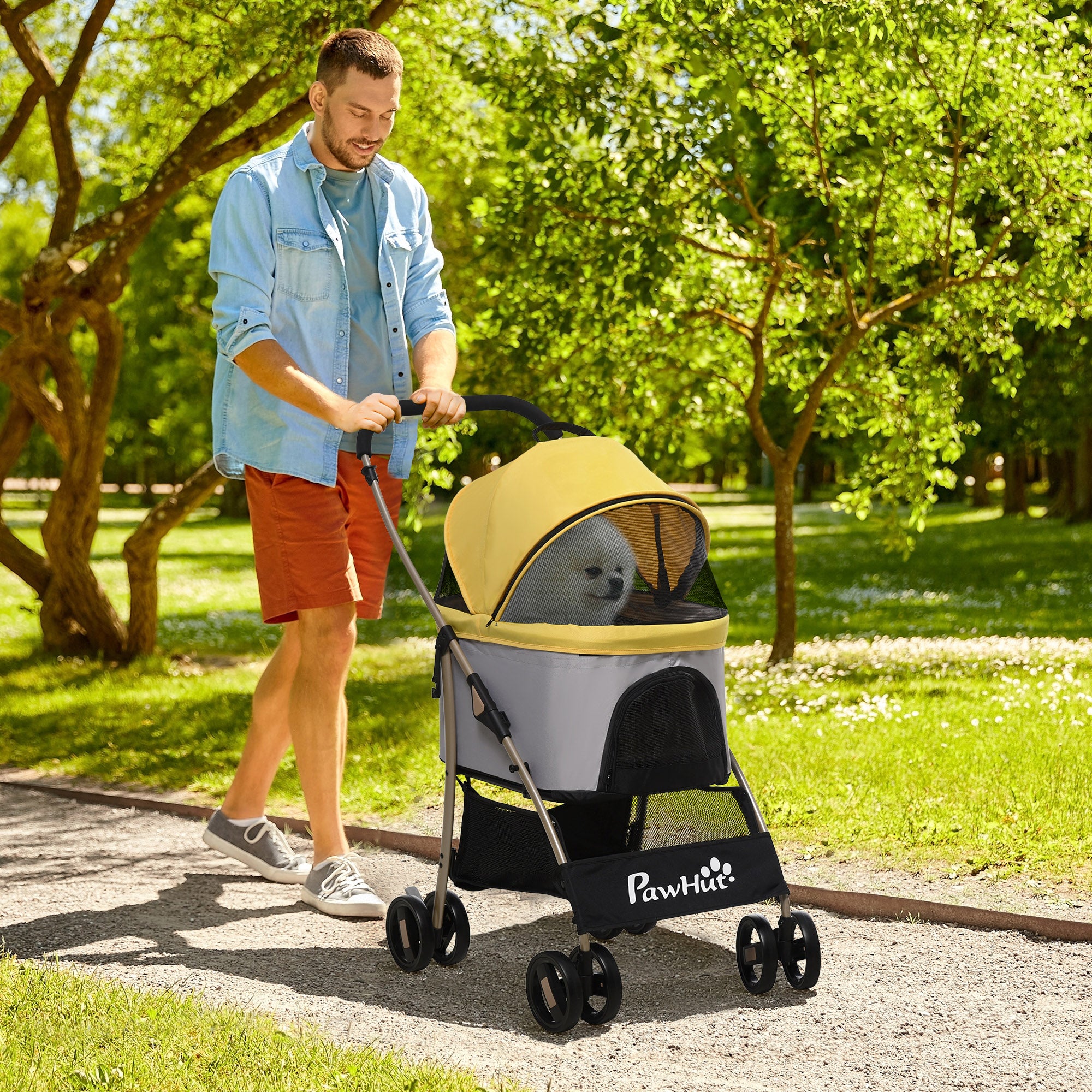 PawHut 3 In 1 Detachable Pet Stroller, for Extra Small and Small Dogs - Yellow - North Peak Garden Furniture