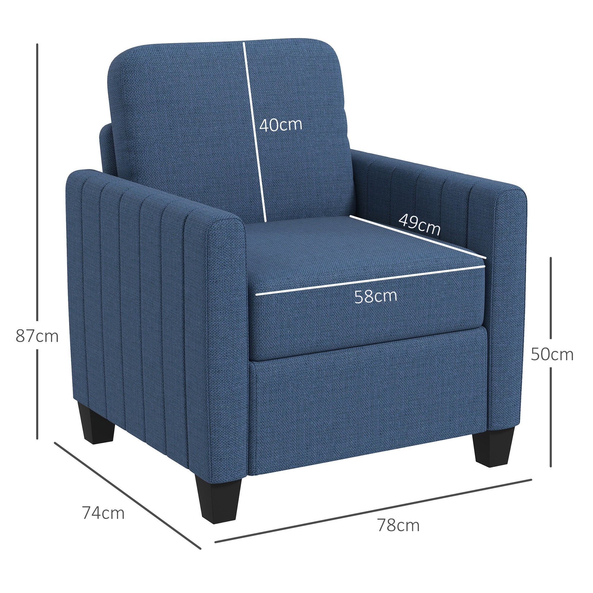 HOMCOM Modern Boxy Linen-Look Armchair - Blue - North Peak Garden Furniture