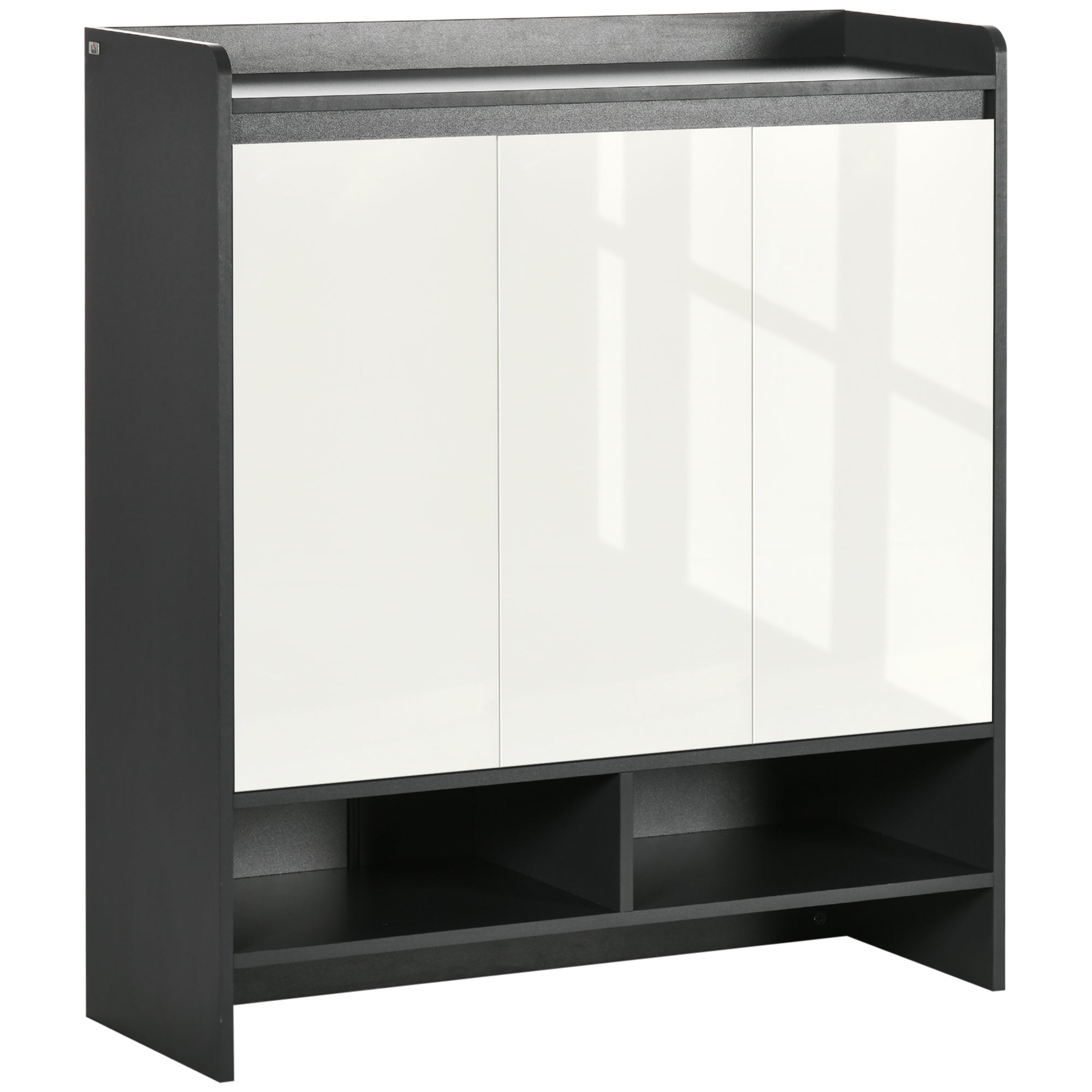 HOMCOM High Gloss Shoe Cabinet with White Doors and Open Shelves, Hallway Shoe Cupboard Storage Organizer for 19 Pairs of Shoes, Grey - North Peak Garden Furniture