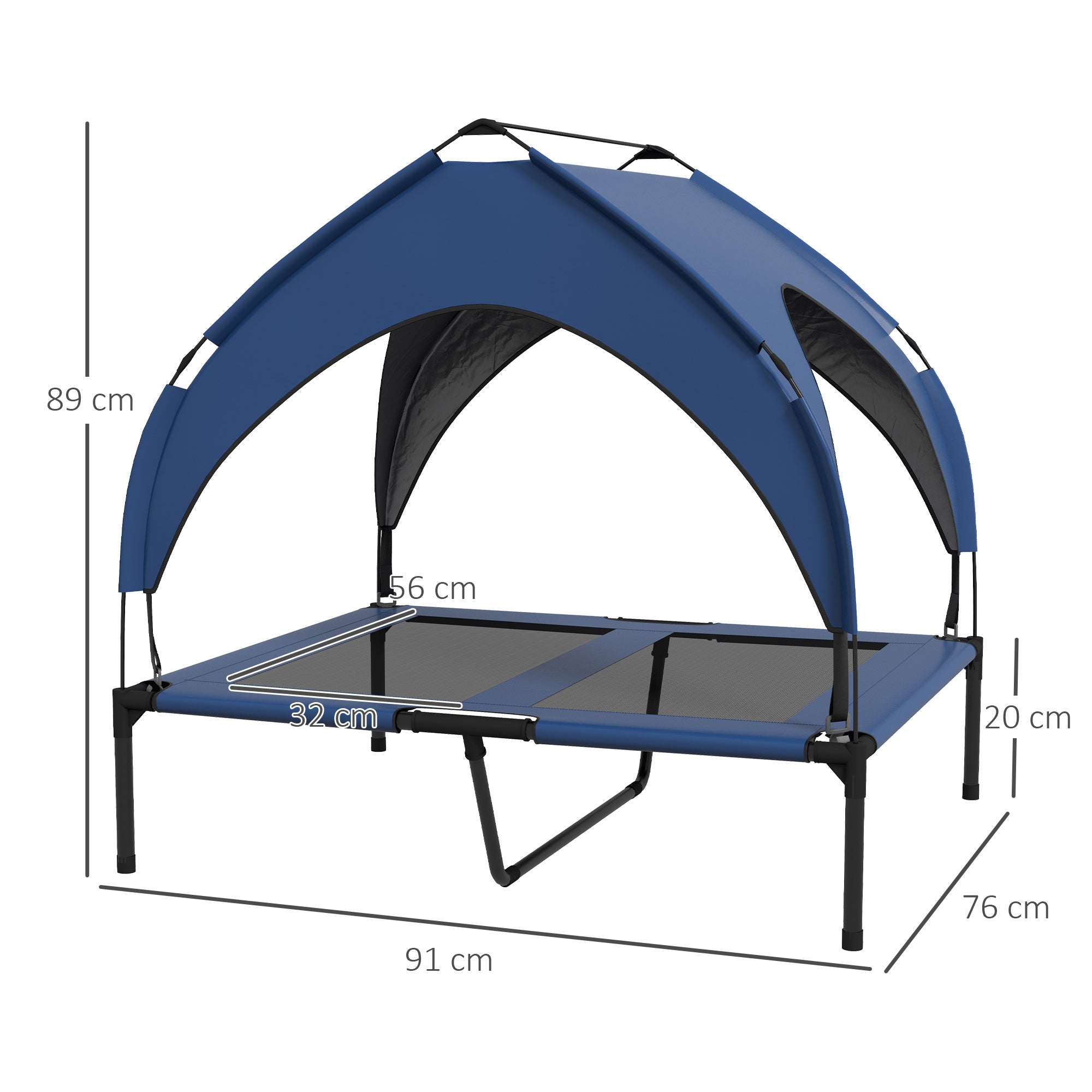 PawHut Cooling Raised Pet Bed w/ Washable Breathable Mesh, for Medium, Large Dogs, 91 x 76 x 89cm - Dark Blue - North Peak Garden Furniture