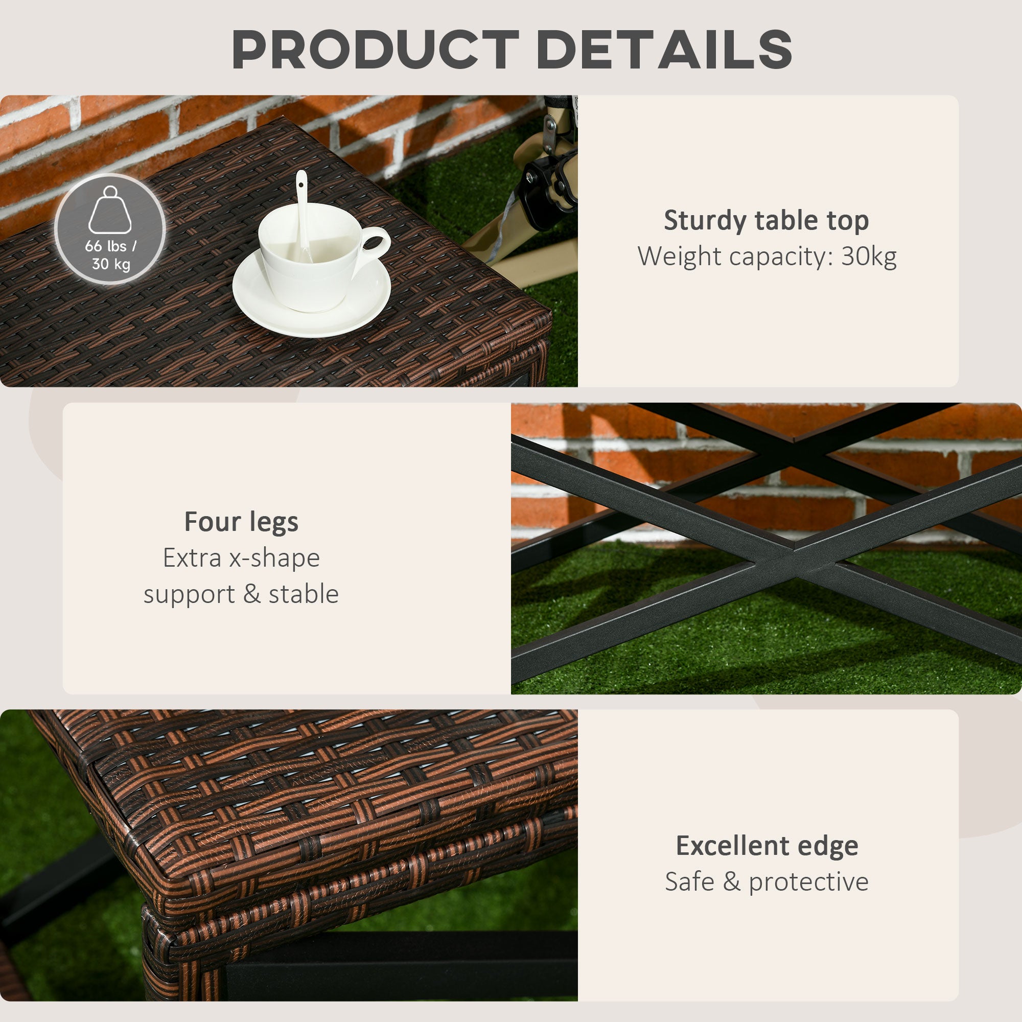 Outsunny PE Rattan Garden Side Table, Outdoor Coffee Table with X-Shape Frame, Mixed Brown