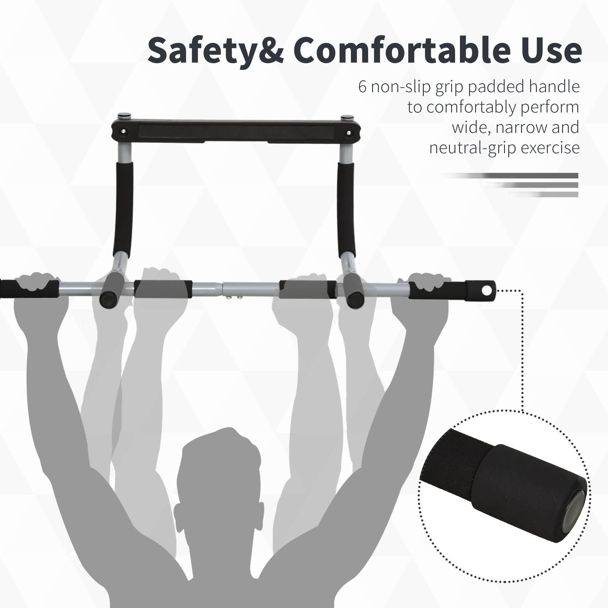HOMCOM Pull-Up Bar for Doorway, Home Fitness Door Horizontal Bar Push up Bar for Indoor Gym Upper Body Workout, Grey - North Peak Garden Furniture
