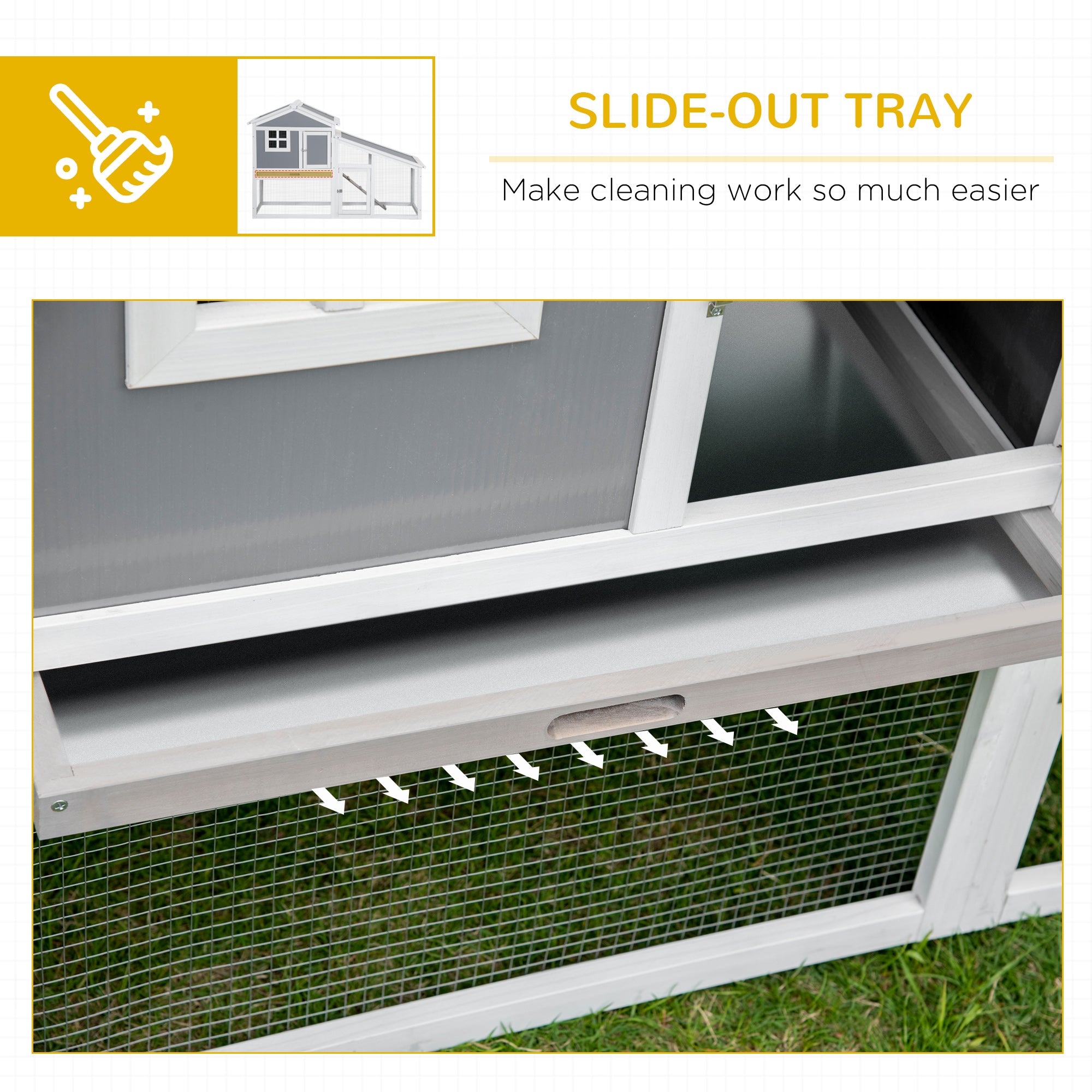 PawHut Two-Tier Rabbit Hutch, with Sunlight Panel Roof, Slide-Out Tray - Grey - North Peak Garden Furniture
