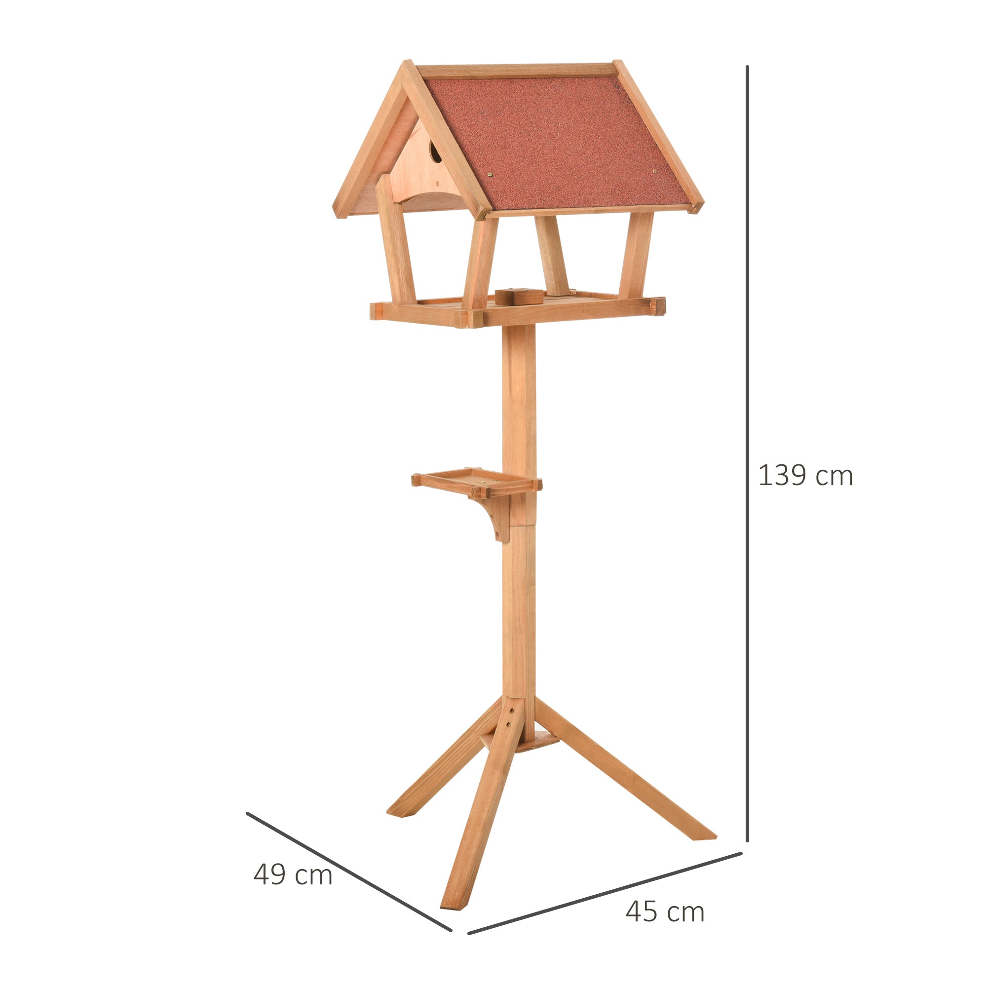 PawHut Wooden Bird Table Freestanding Feeding Station for Garden Outside ,139H cm, Natural - North Peak Garden Furniture