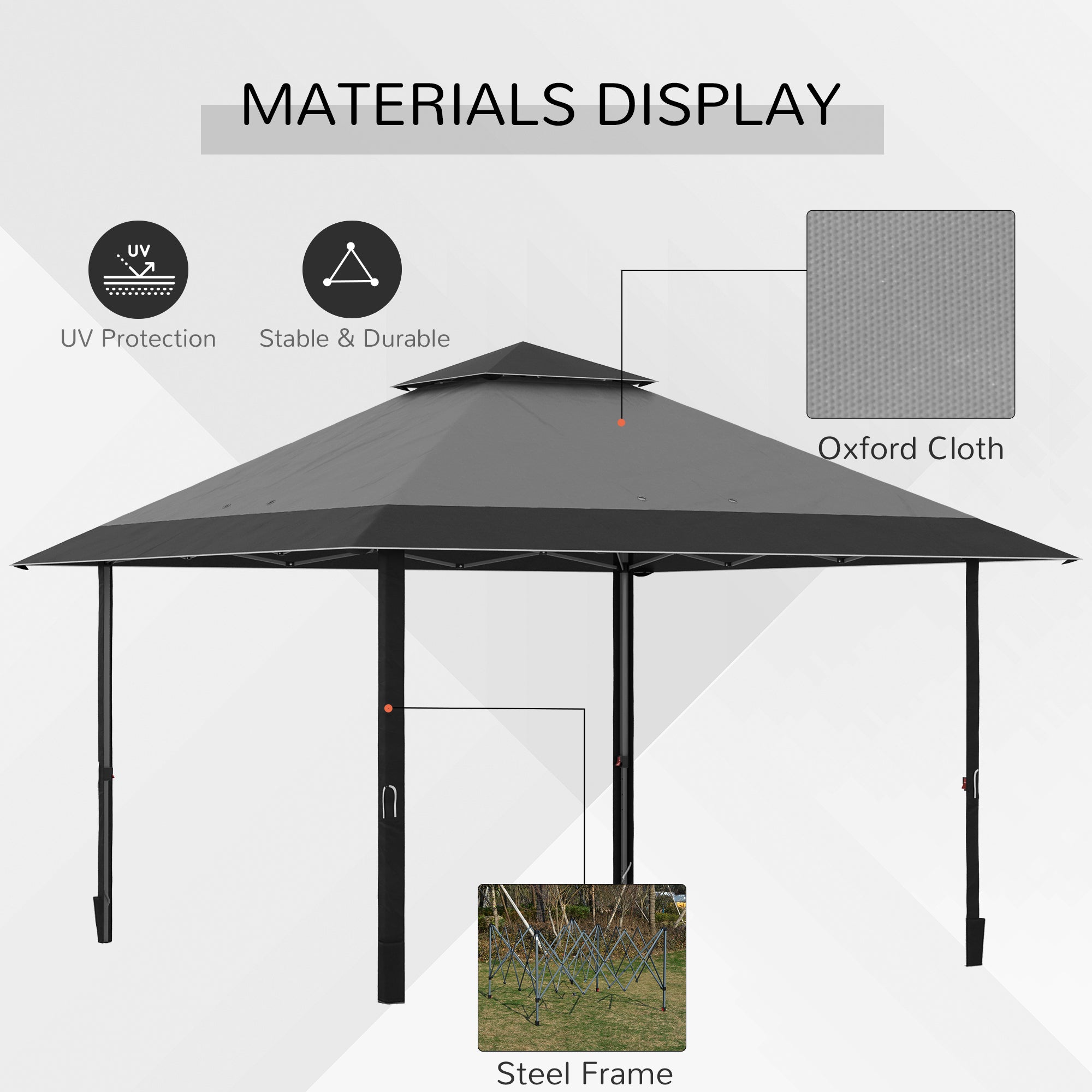 Outsunny 4 x 4m Pop-up Gazebo Double Roof Canopy Tent with UV Proof, Roller Bag & Adjustable Legs Outdoor Party, Steel Frame, Grey - North Peak Garden Furniture
