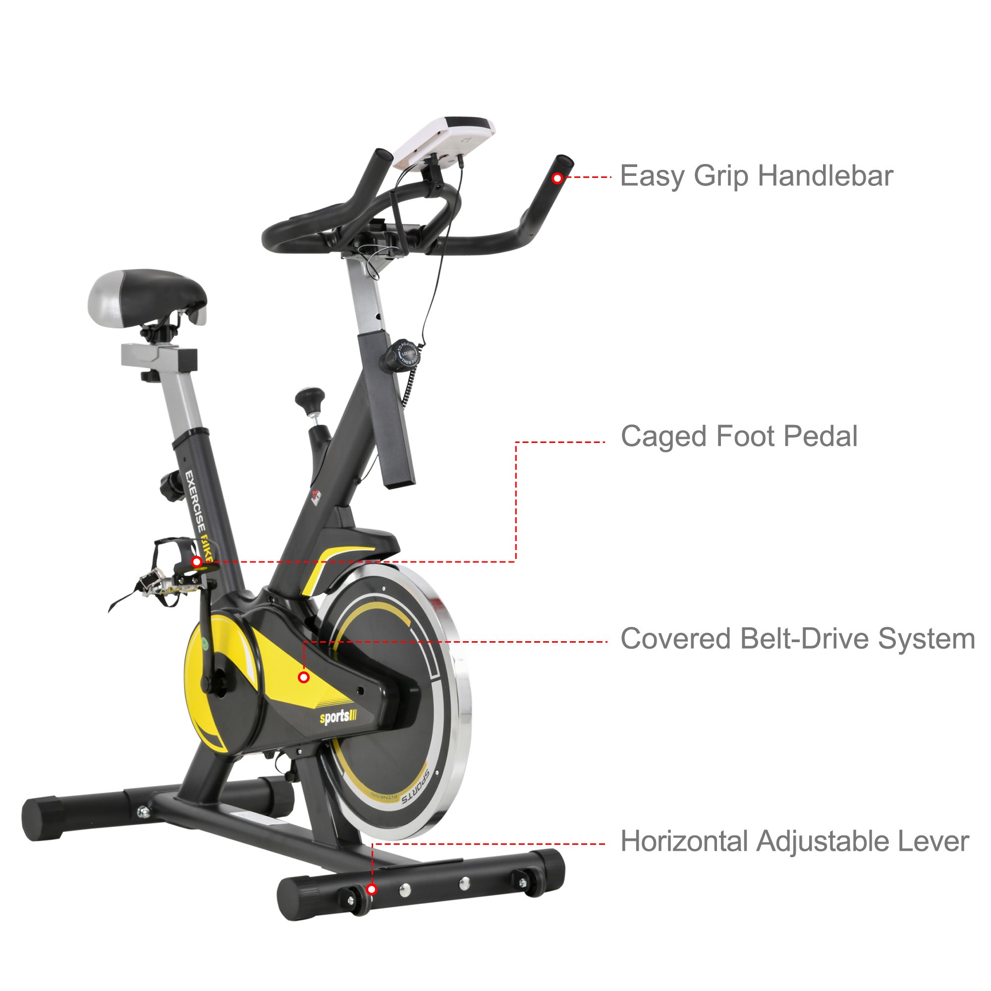 HOMCOM Upright Exercise Bike Indoor Training Cycling Machine Stationary Workout Bicycle with 10KG Flywheel and Adjustable Resistance Seat Handlebar LCD Display for Home Gym - North Peak Garden Furniture