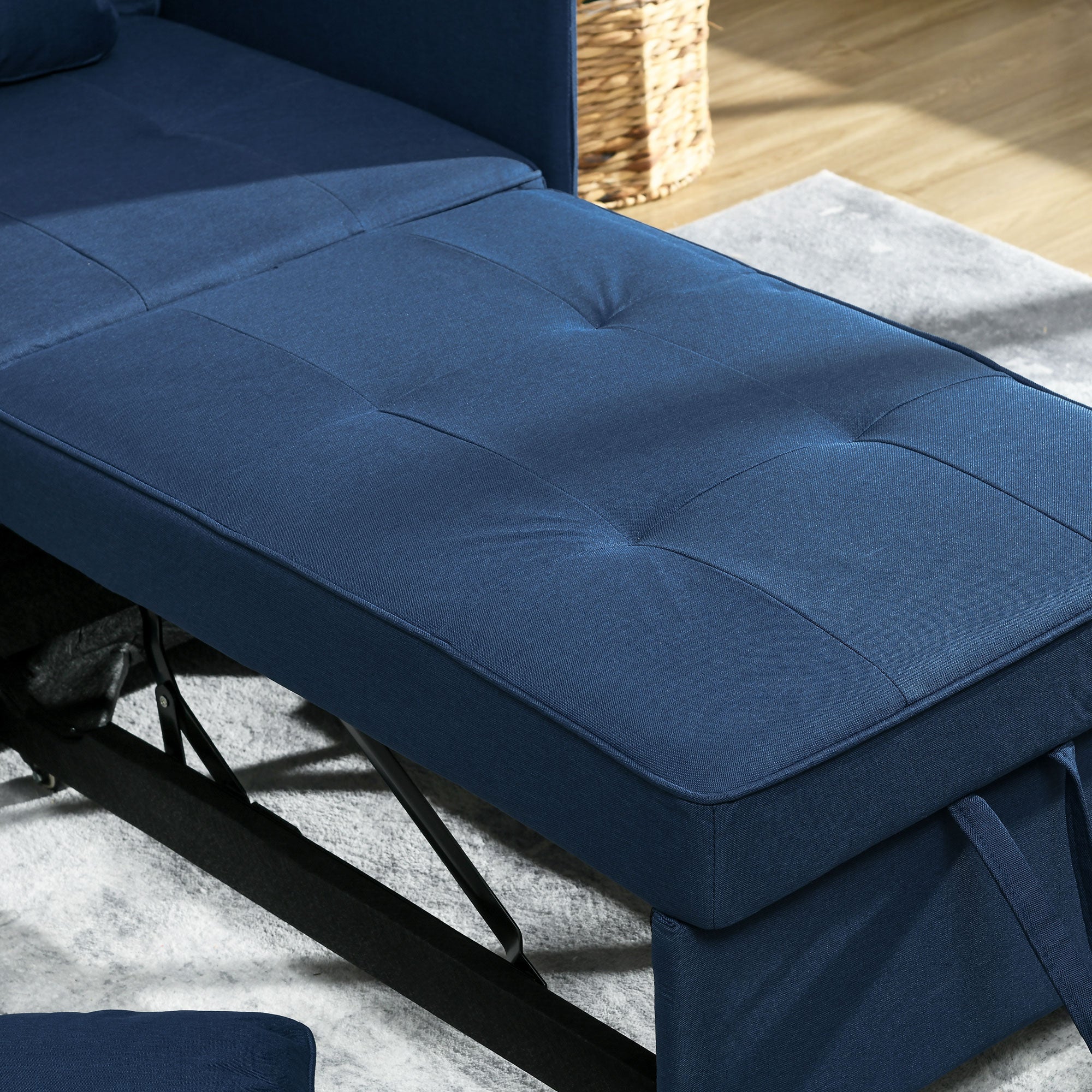 HOMCOM Convertible Single Sofa Bed with Thick Padded Seat, 3-in-1 Multi-Functional Sleeper Chair Bed with Magazine Pocket, for Living Room, Blue - North Peak Garden Furniture