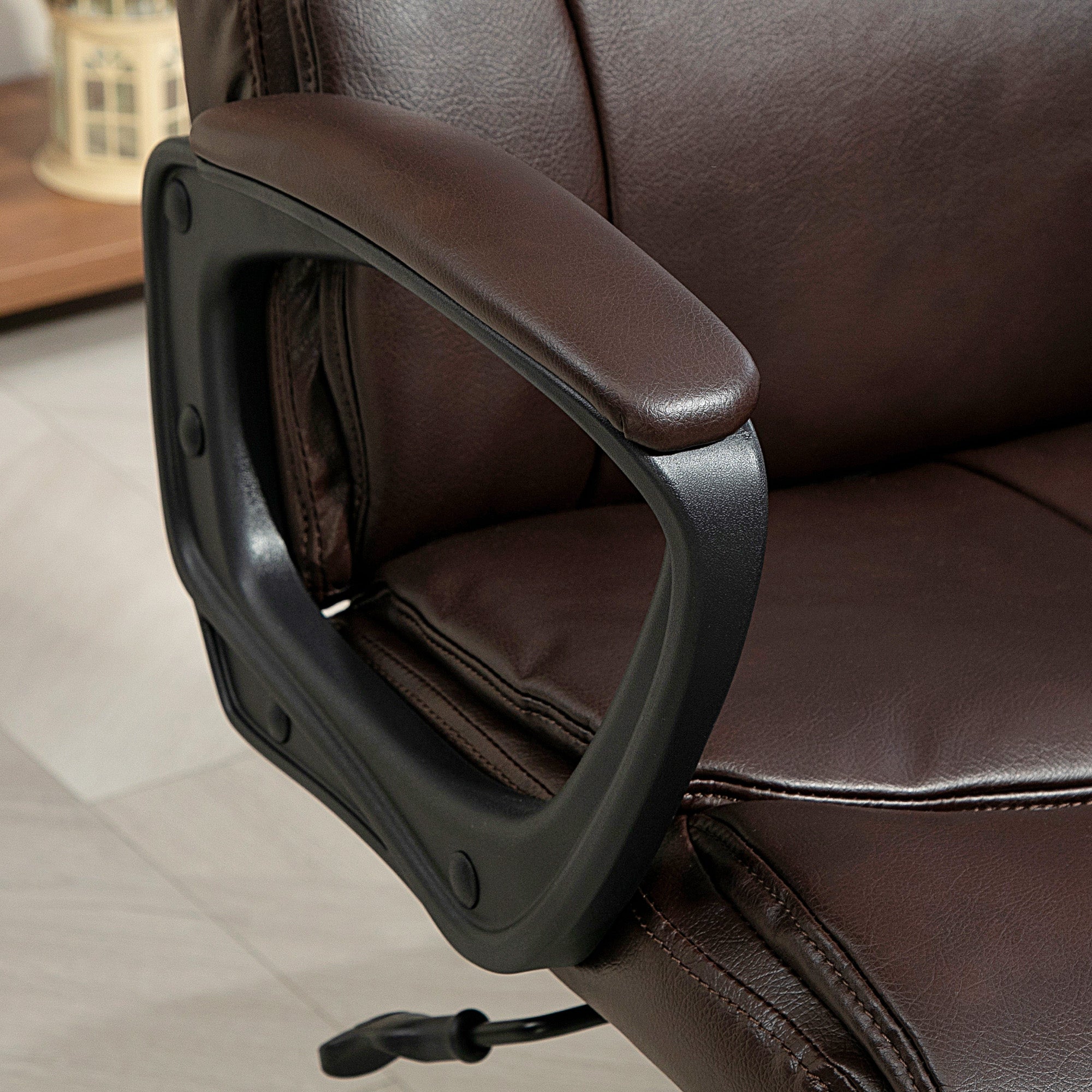 HOMCOM Executive Office Chair, Faux Leather Desk Chair with Height Adjustable, Swivel Wheels and Tilt Function, Computer Chair for Home Office and Study Room, Brown - North Peak Garden Furniture