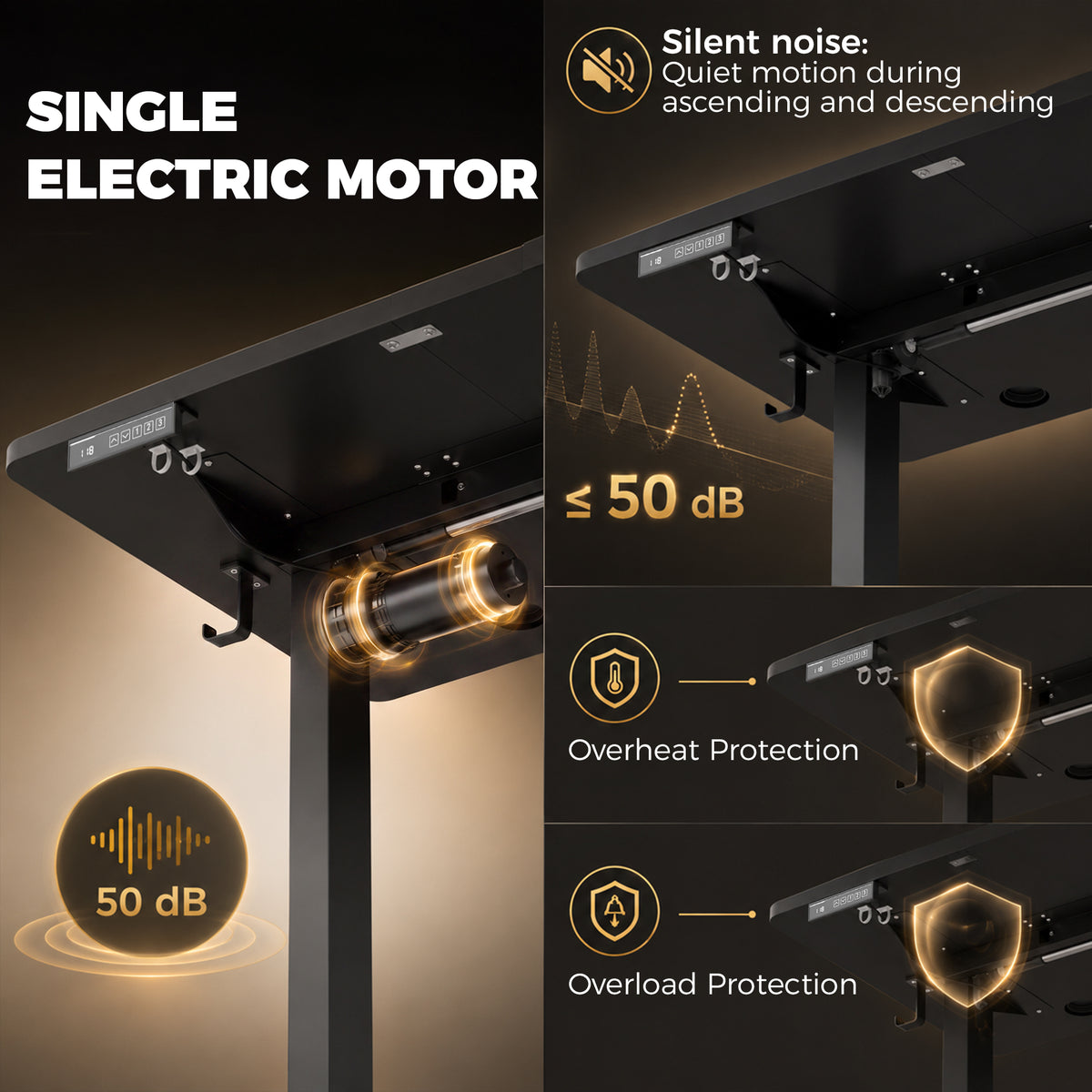 HOMCOM Standing Desk Memory Control Height Adjustable Desk 2 Cable Holes LED Display Sit Stand Desk Black