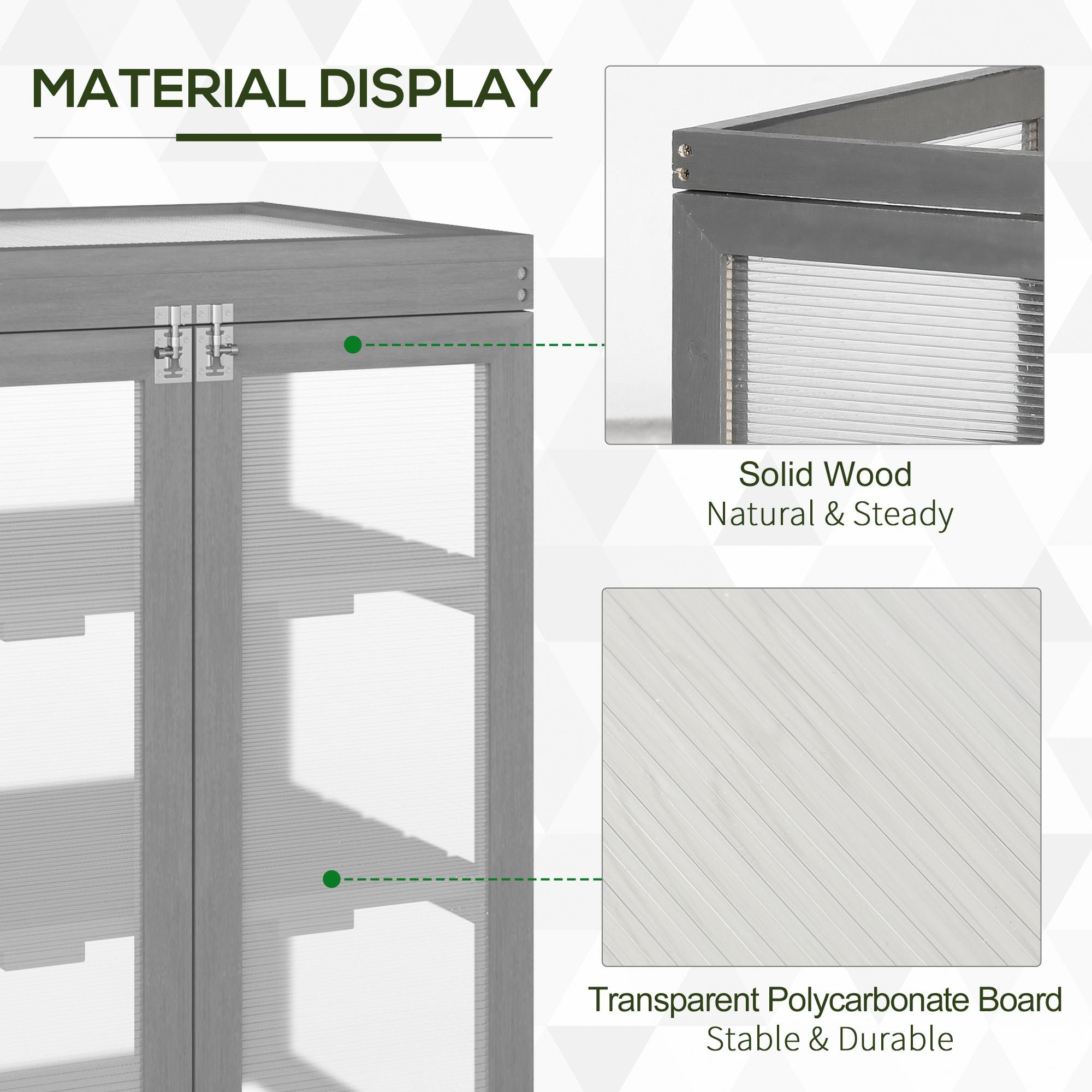 Outsunny 3-tier Wood Greenhouse Garden Polycarbonate Cold Frame Balcony Grow House w/ Storage Shelf for Plants, Flowers, Dark Grey - North Peak Garden Furniture