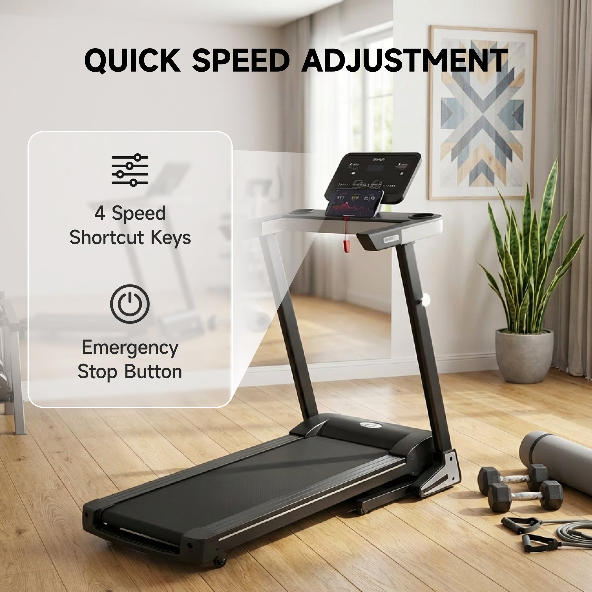 HOMCOM Folding Treadmill for Home Motorised Running Machine w/ LCD Display Black